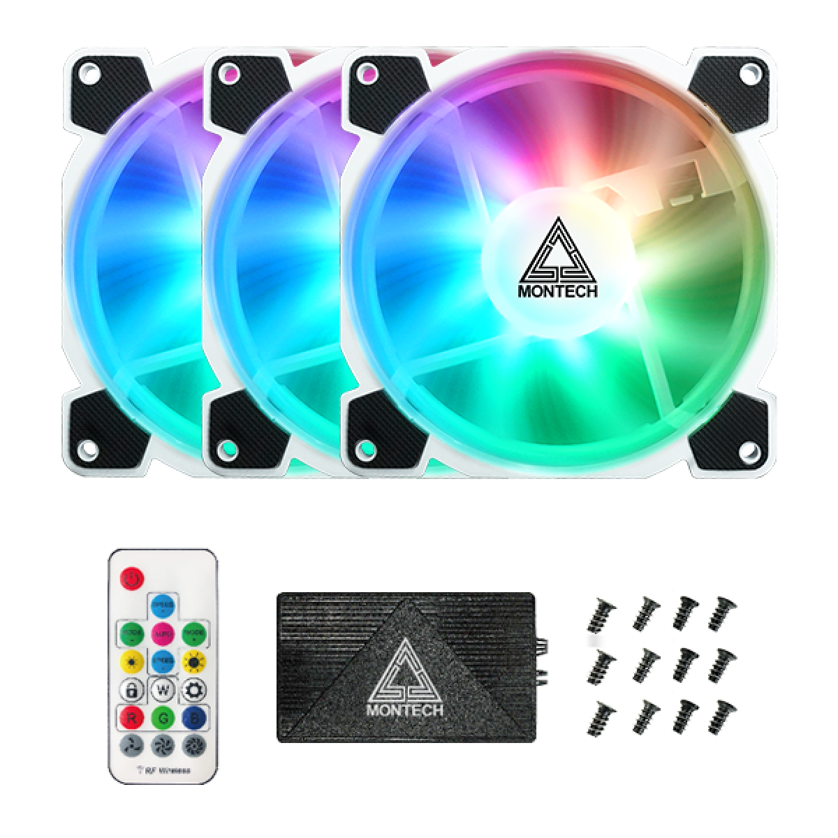 Kit Fan com 3 Unidades Montech Z3 PRO, ARGB, 120mm, Com Controladora