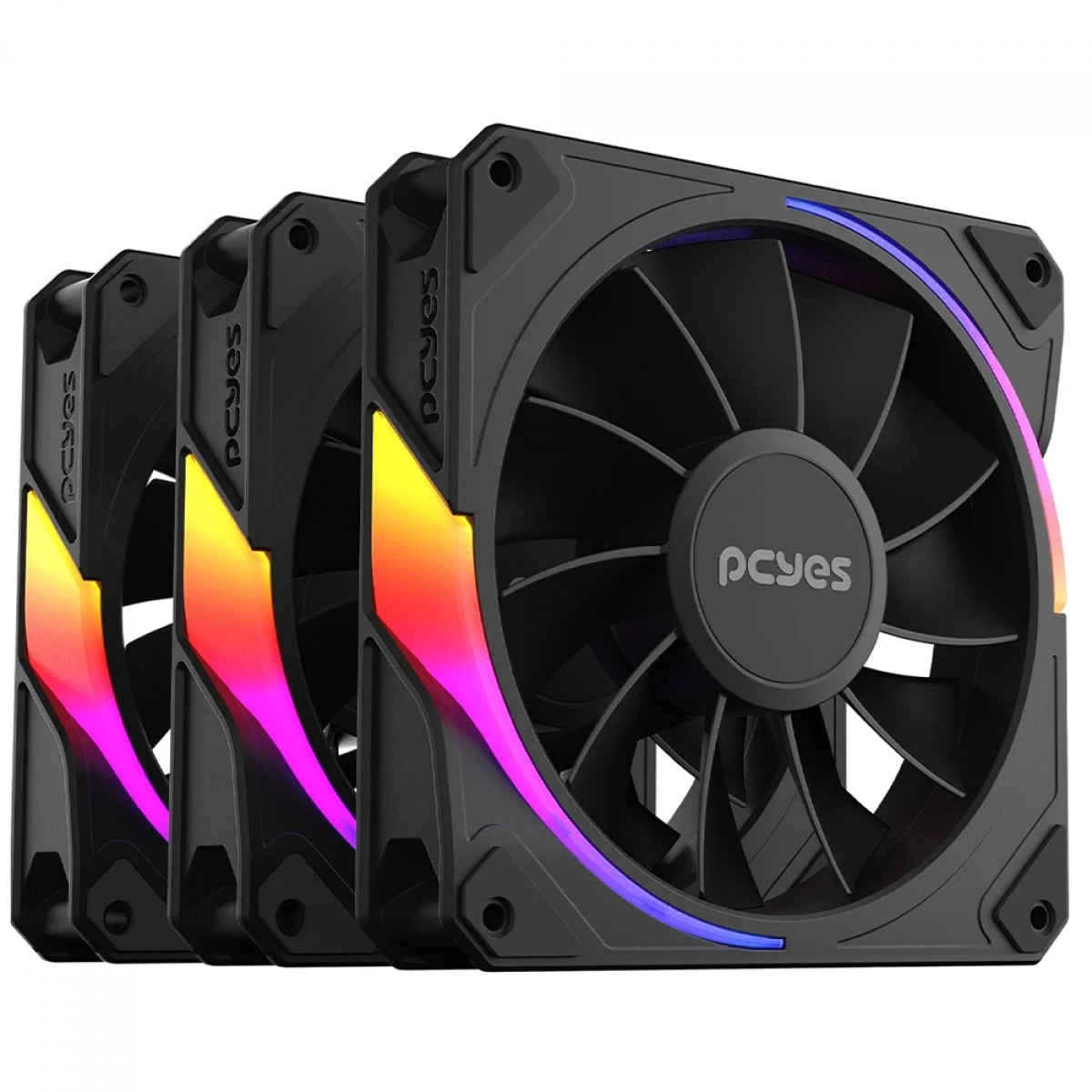 Kit Fan Com 3 Unidades PCYes Sangue Frio 3 ARGB Black Vulcan, Reverse, 120mm, Preto, K3ARGBSF3RVBR