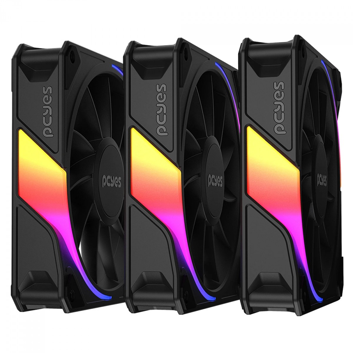 Kit Fan Com 3 Unidades PCYes Sangue Frio 3 ARGB Black Vulcan, Reverse, 120mm, Preto, K3ARGBSF3RVBR