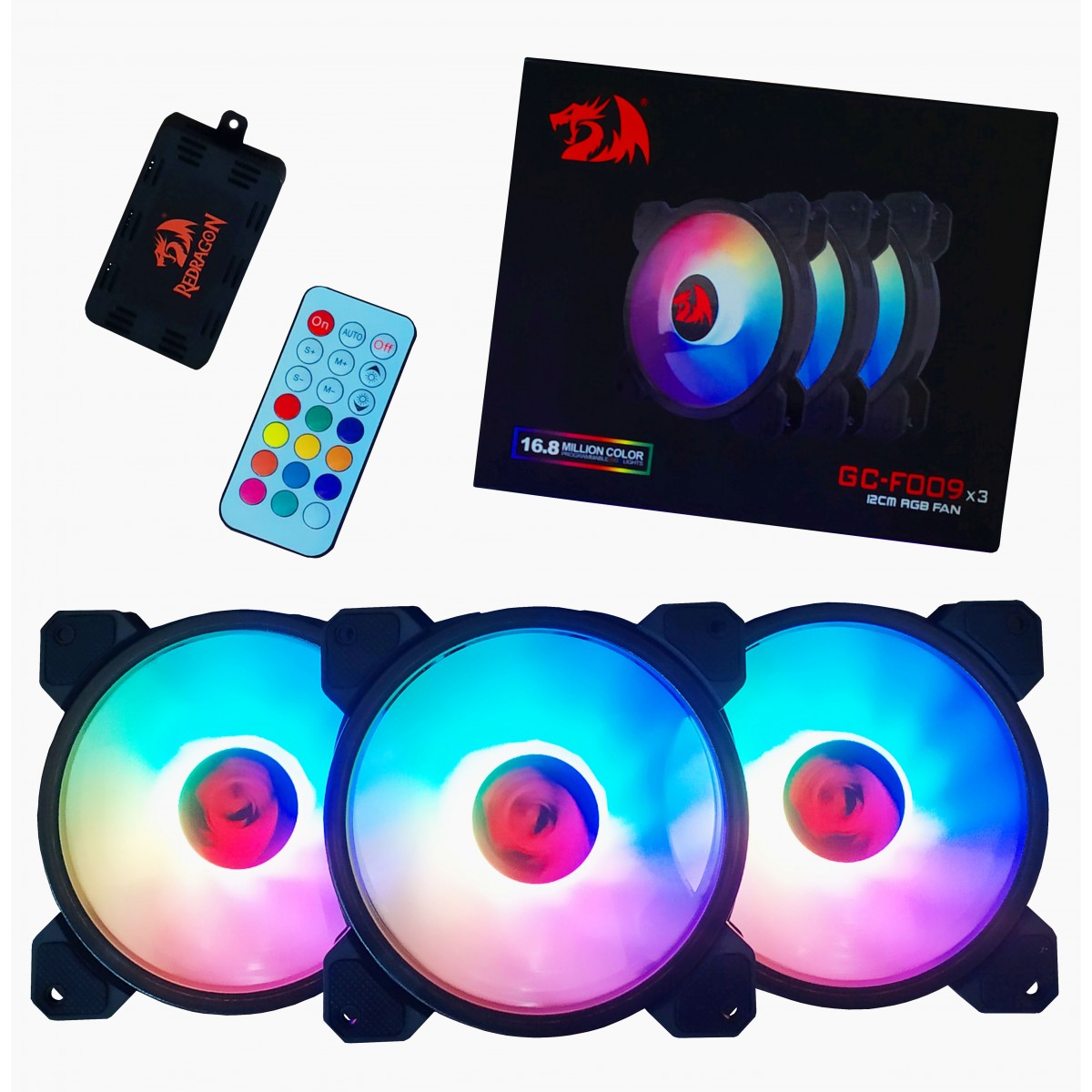 Kit Fan com 3 unidades Redragon, RGB, 120mm, Com Controladora, GC-F009