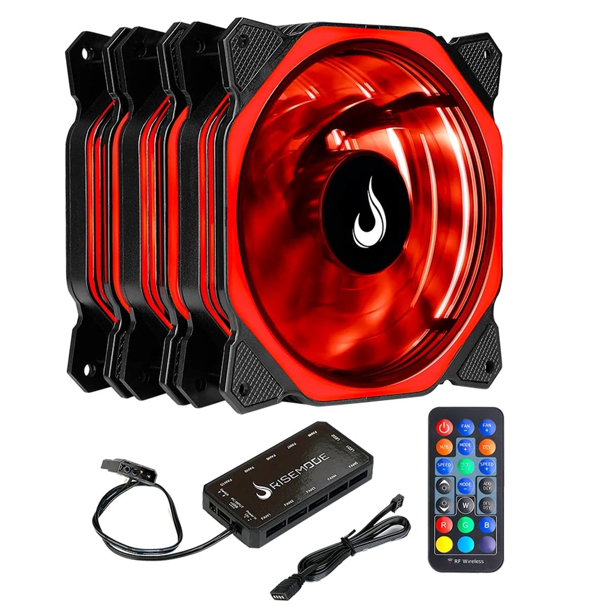 Kit Fan com 3 Unidades Rise Mode Aura, 3x120mm, RGB com Controle Remoto, 1650 RPM, Preto, RM-AU-02-RGB