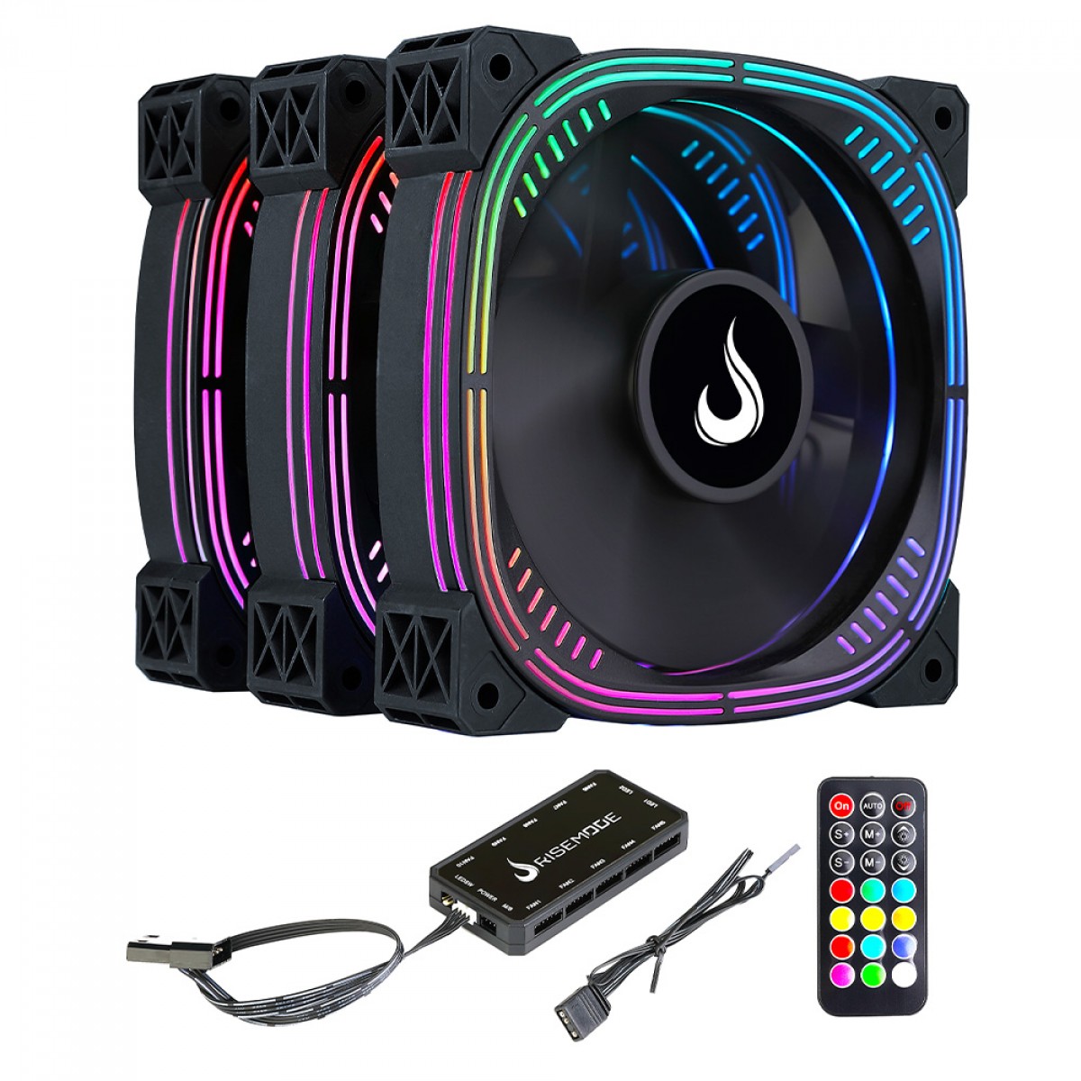 Kit Fan Com 3 Unidades Rise Mode Aura Pro Black, ARGB, 120mm, RM-AUB-02-ARGB - Open Box