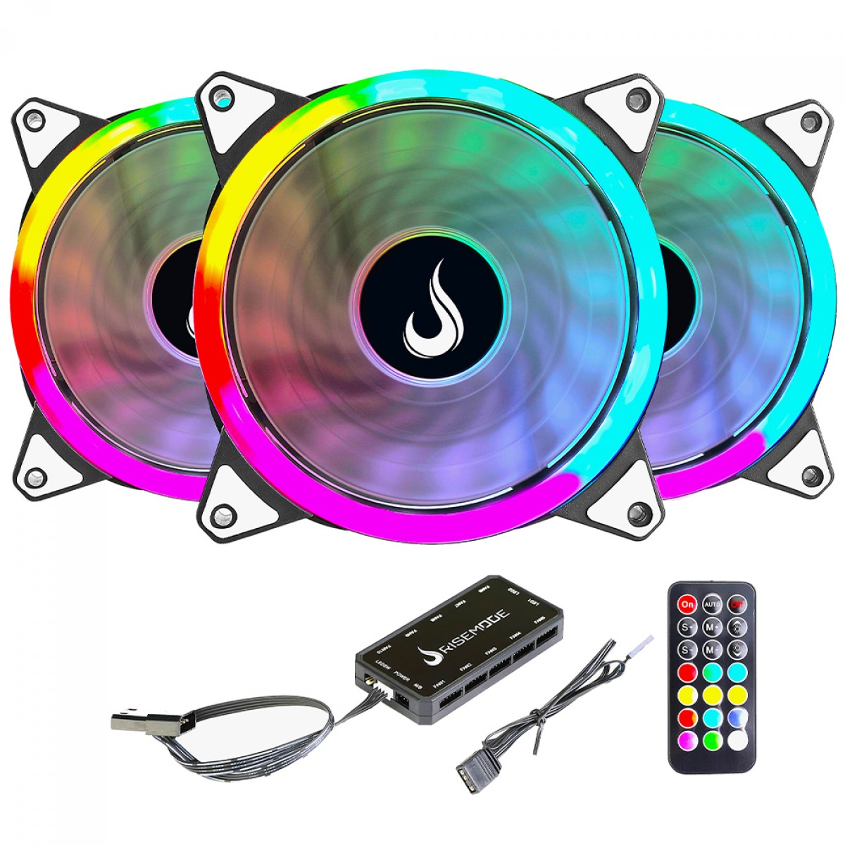 Kit Fan, Rise Mode Energy, com 3 Unidades, ARGB, 120mm, Com Controladora, PWM, Preto, FN-02-RGB-5V