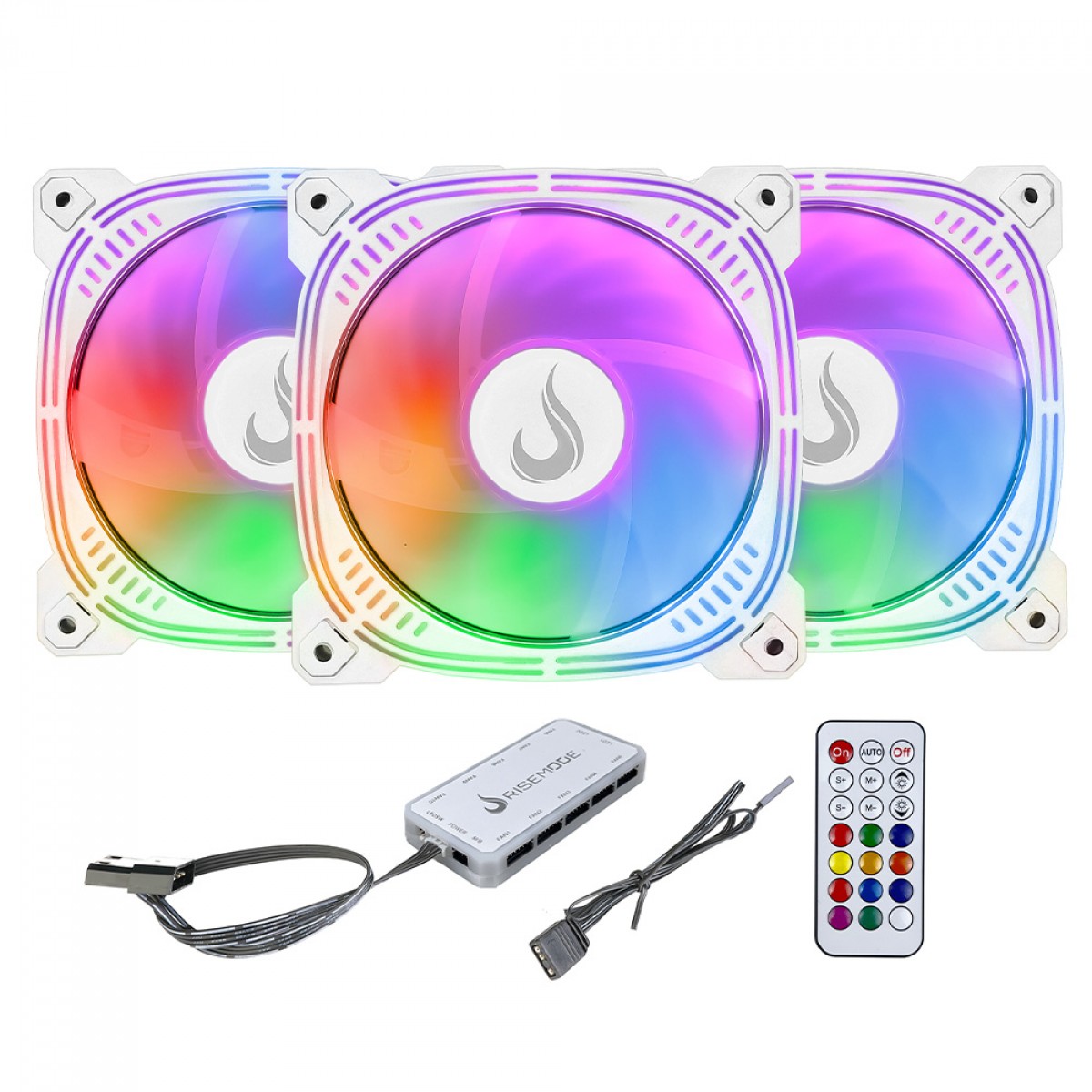 Kit Fan Rise Mode Frost Pro, Com 3 Unidades, ARGB, 120mm, Branco, RM-CF-02-ARGB