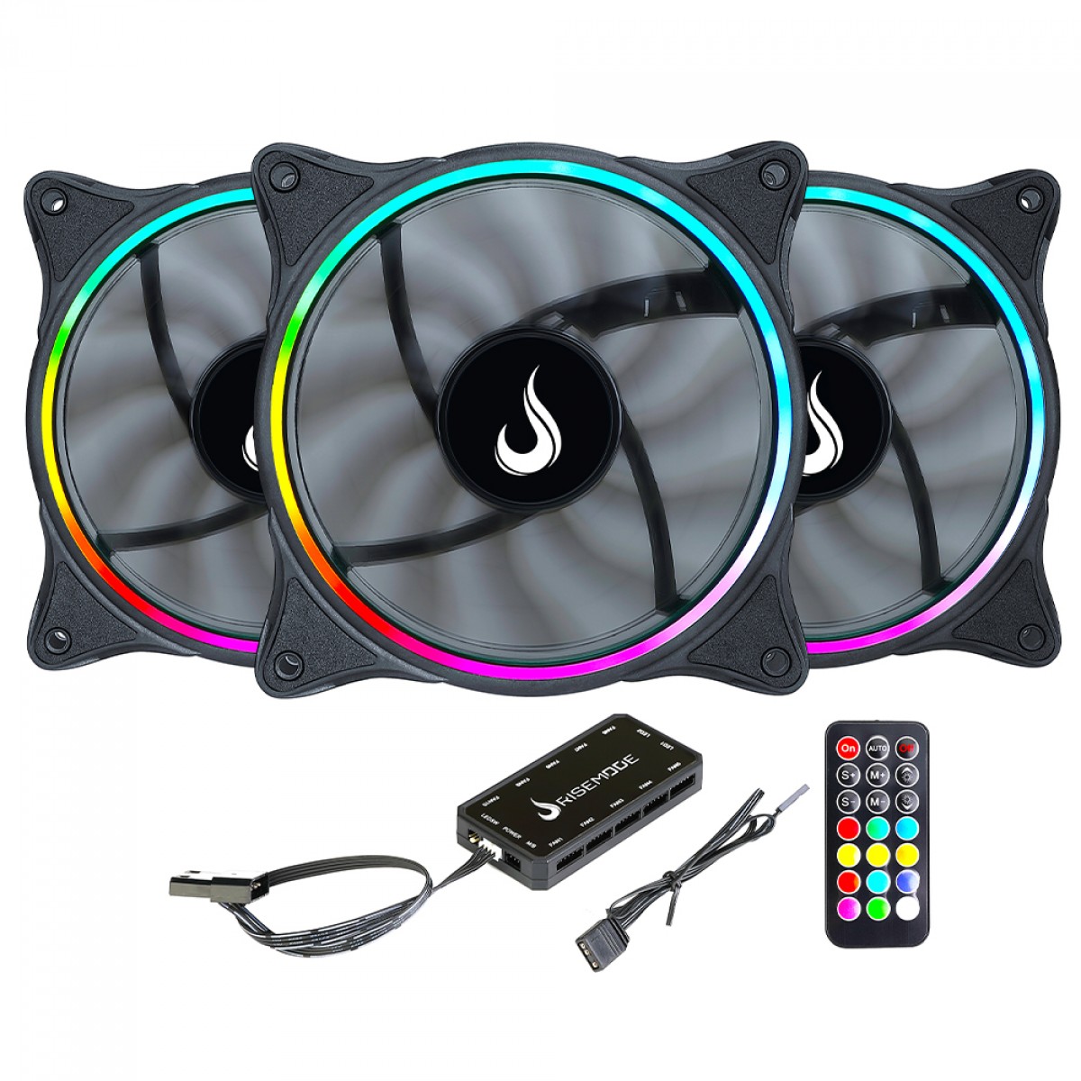 Kit Fan com 3 Unidades Rise Mode Laser, ARGB, 120mm, Com Controladora, PWM, Preto, RM-RGB-05-5V