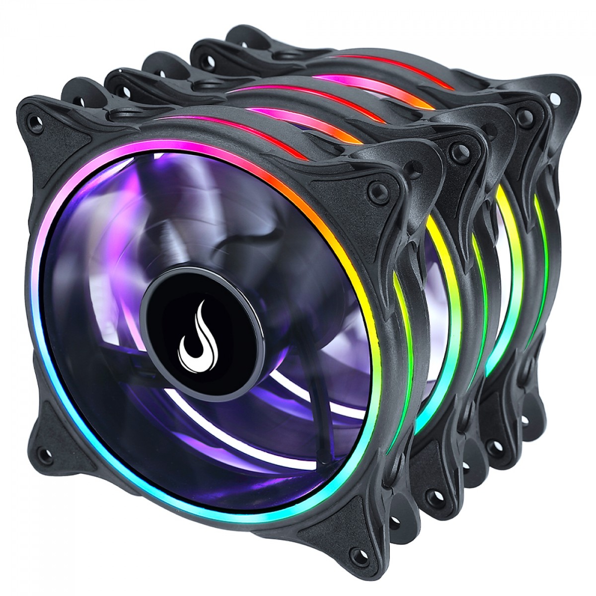 Kit Fan com 3 Unidades Rise Mode Laser, ARGB, 120mm, Com Controladora, PWM, Preto, RM-RGB-05-5V
