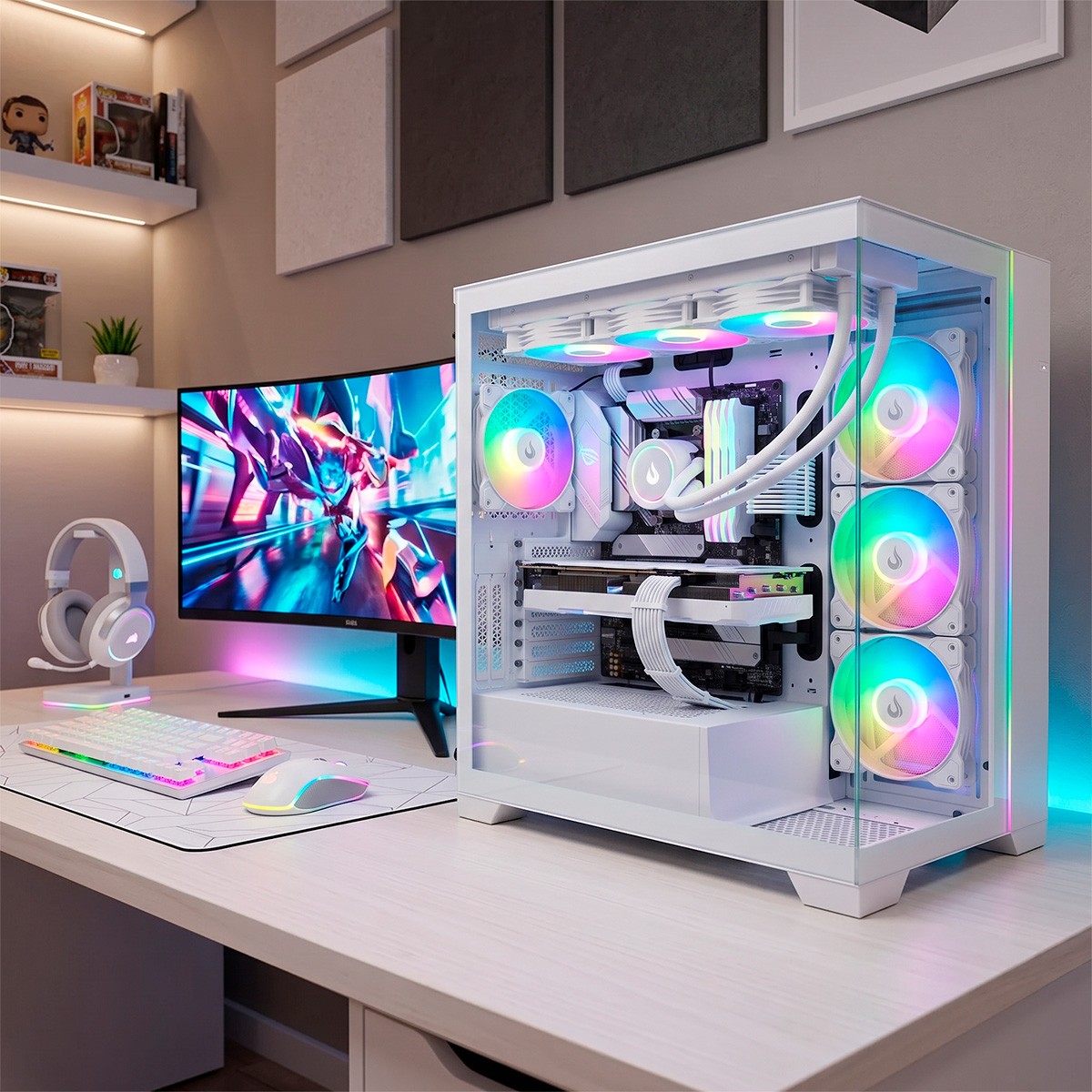 Kit Fan com 3 Unidades Rise Mode X, 3x120mm, RGB Rainbow, 1200 RPM, Branco, RM-XLD-02-RBW