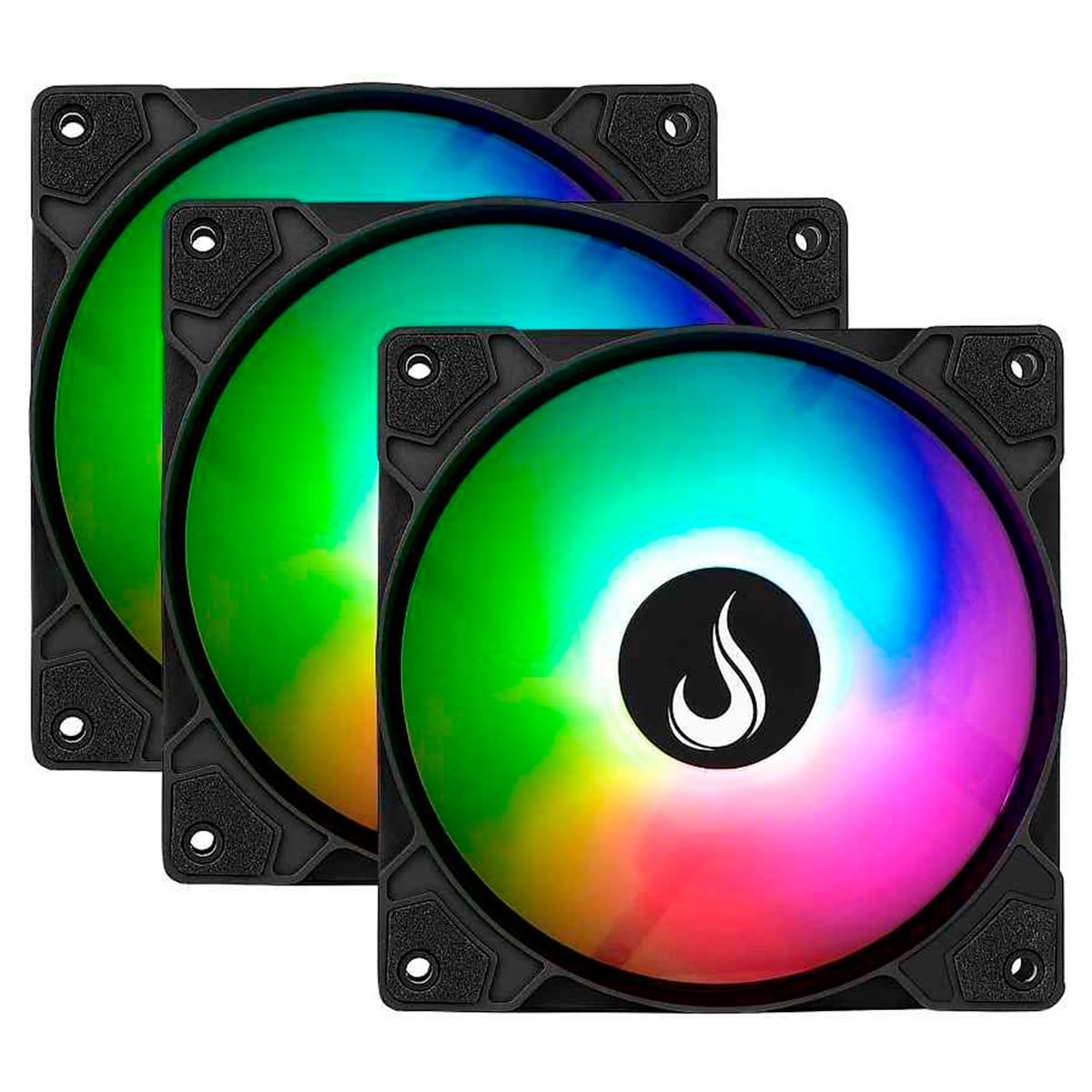 Kit Fan com 3 Unidades Rise Mode X, 3x120mm, RGB Rainbow, 1200 RPM, Preto, RM-XLD-01-RBW