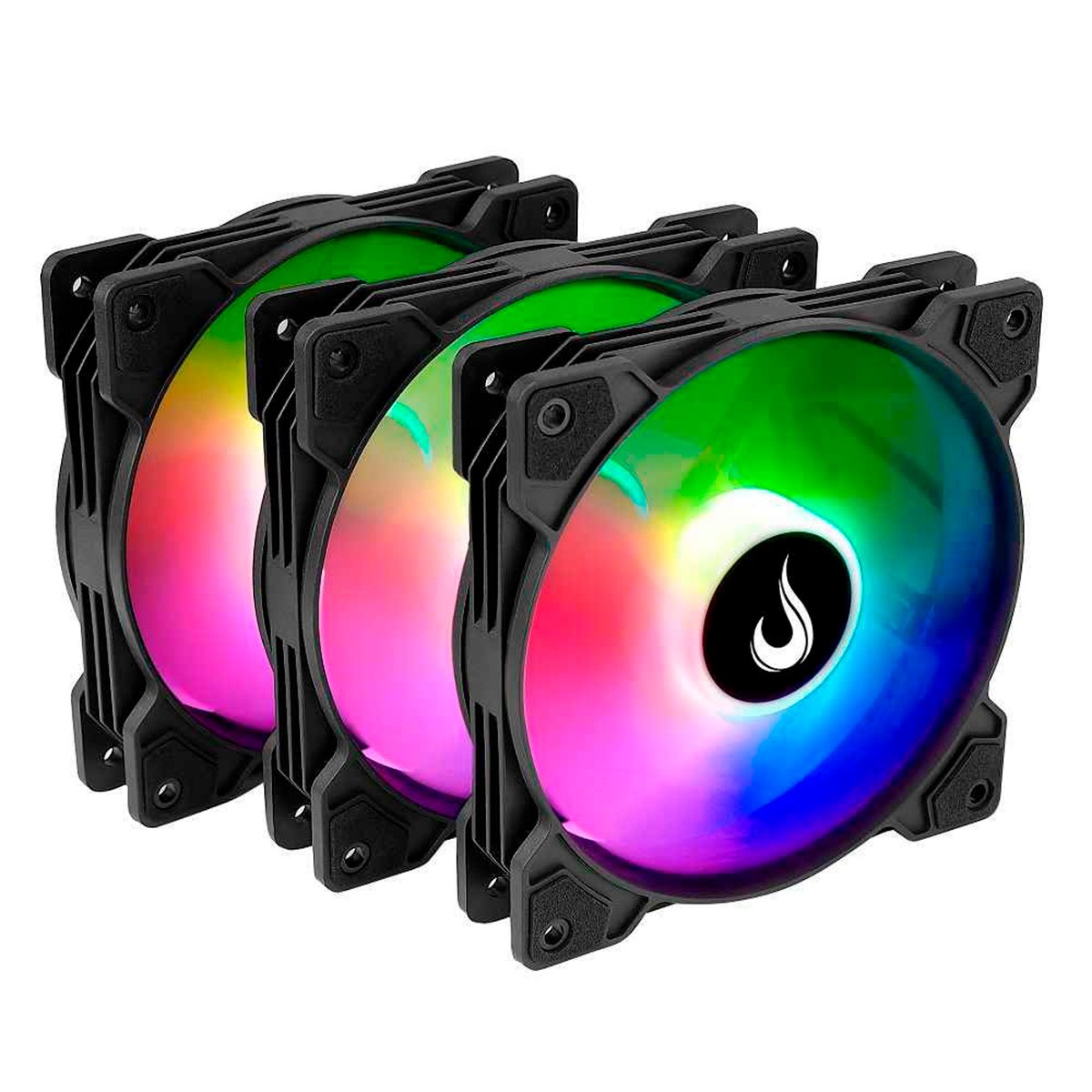 Kit Fan com 3 Unidades Rise Mode X, 3x120mm, RGB Rainbow, 1200 RPM, Preto, RM-XLD-01-RBW