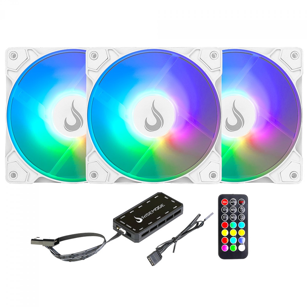 Kit Fan Rise Mode Z, Com 3 Unidades, ARGB, 120mm, Branco, RM-ZLD-5V-ARGB-W