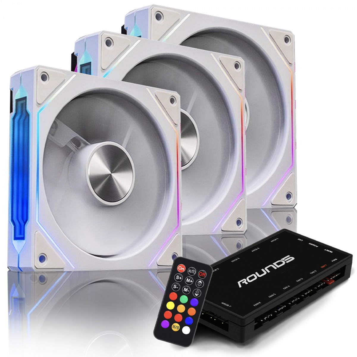 Kit Fan com 3 Unidades Round5 Nordwind White, ARGB, 120mm, Com Controladora, PWM, Branco, R5-KIT-NORDWIND-FW-W-2220