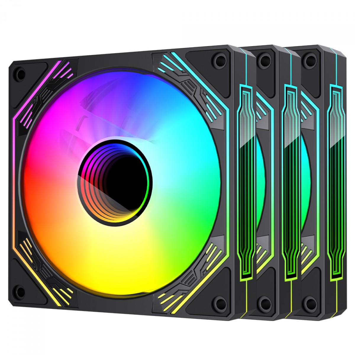 Kit Fan Com 3 Unidades Ryvel Aspen Black, ARGB, 120mm, Com Controladora, Preto, RY-FN-AP-BL