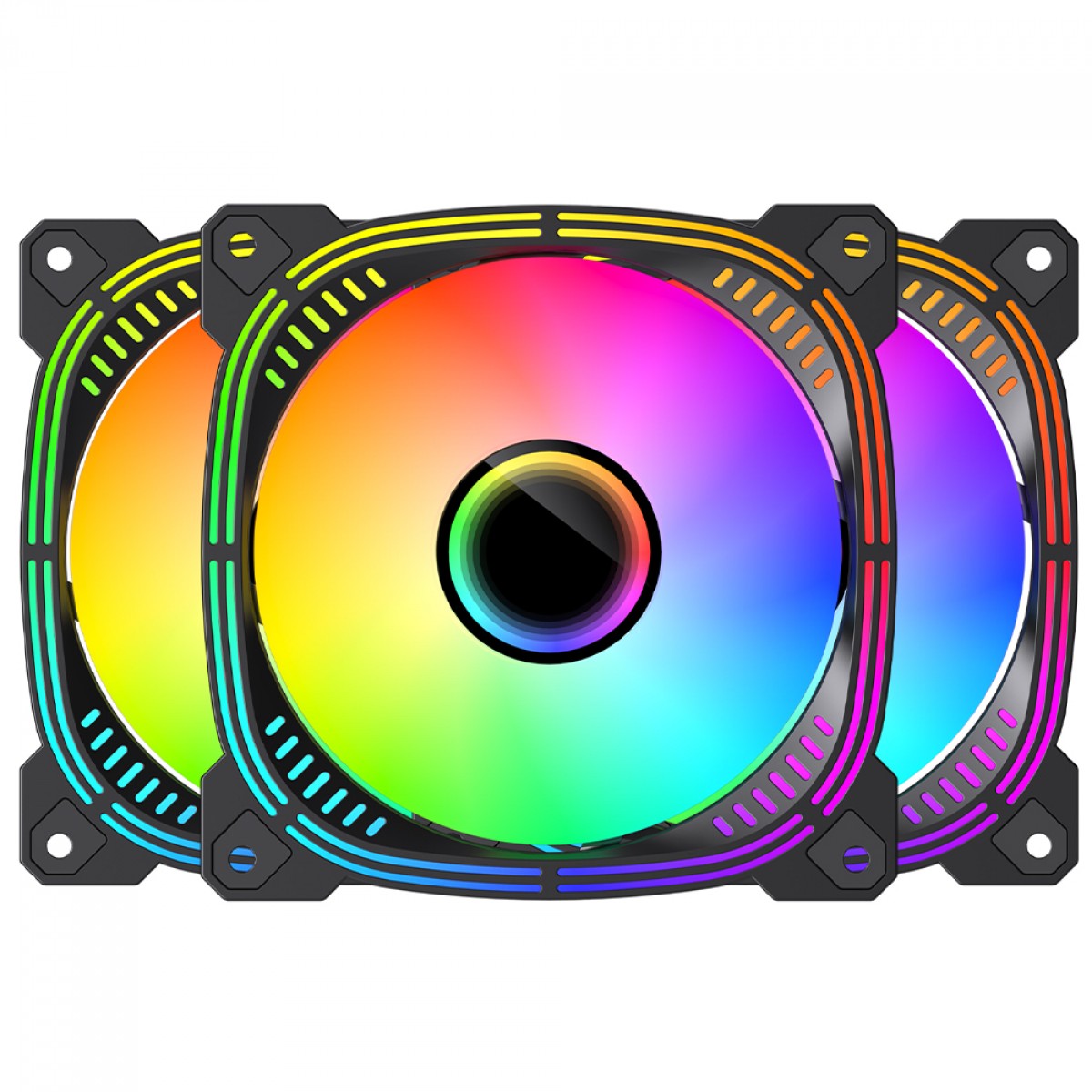 Kit Fan Com 3 Unidades Ryvel Blanc Black, ARGB, 120mm, Com Controladora, Preto, RY-FN-BL-BL