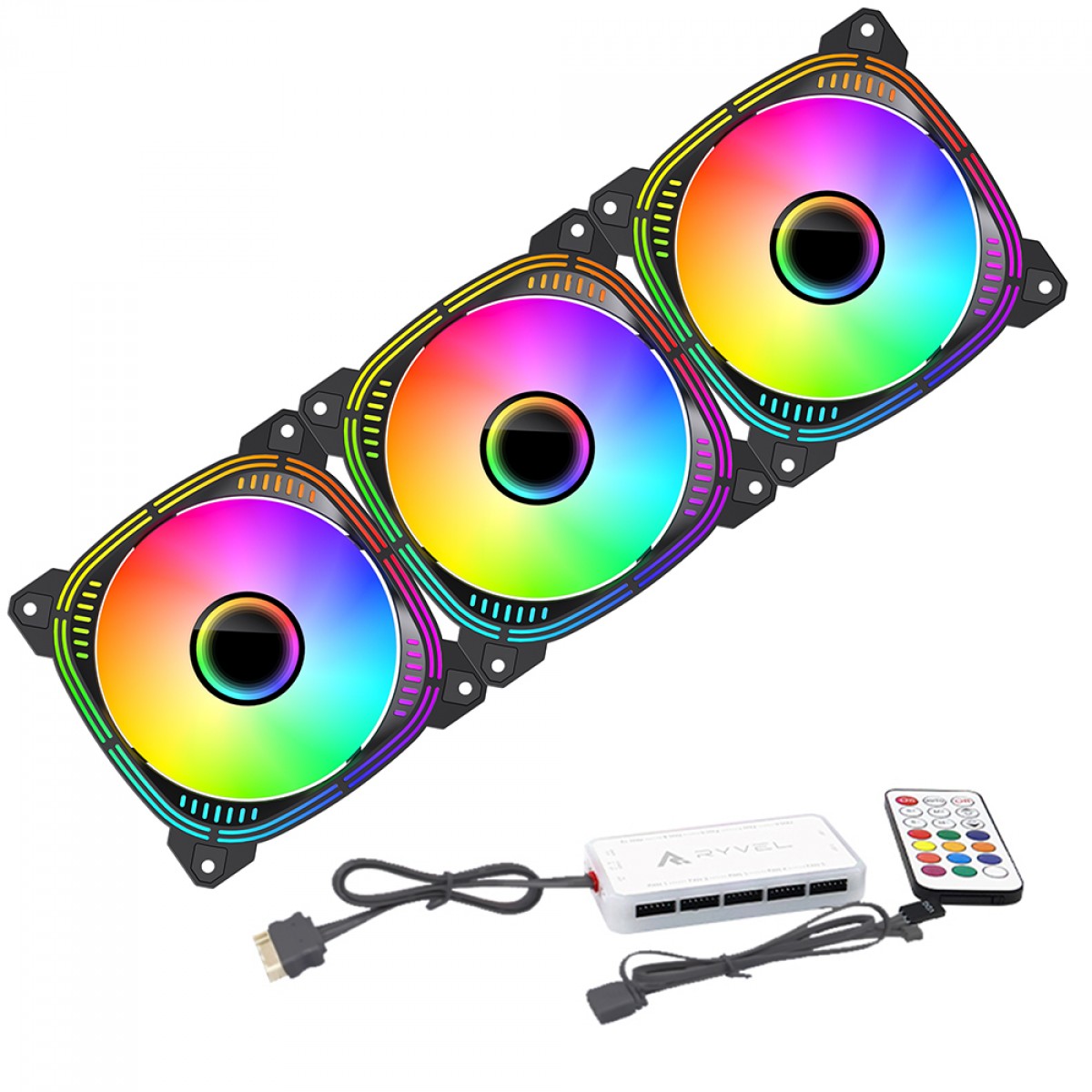 Kit Fan Com 3 Unidades Ryvel Blanc Black, ARGB, 120mm, Com Controladora, Preto, RY-FN-BL-BL