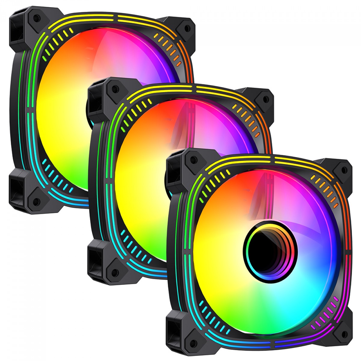 Kit Fan Com 3 Unidades Ryvel Blanc Black, ARGB, 120mm, Com Controladora, Preto, RY-FN-BL-BL