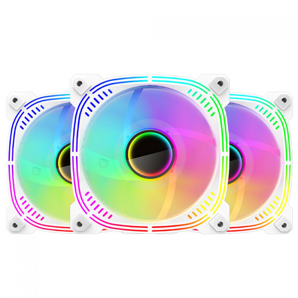 Kit Fan Com 3 Unidades Ryvel Blanc White, ARGB, 120mm, Com Controladora, Branco, RY-FN-BL-WT