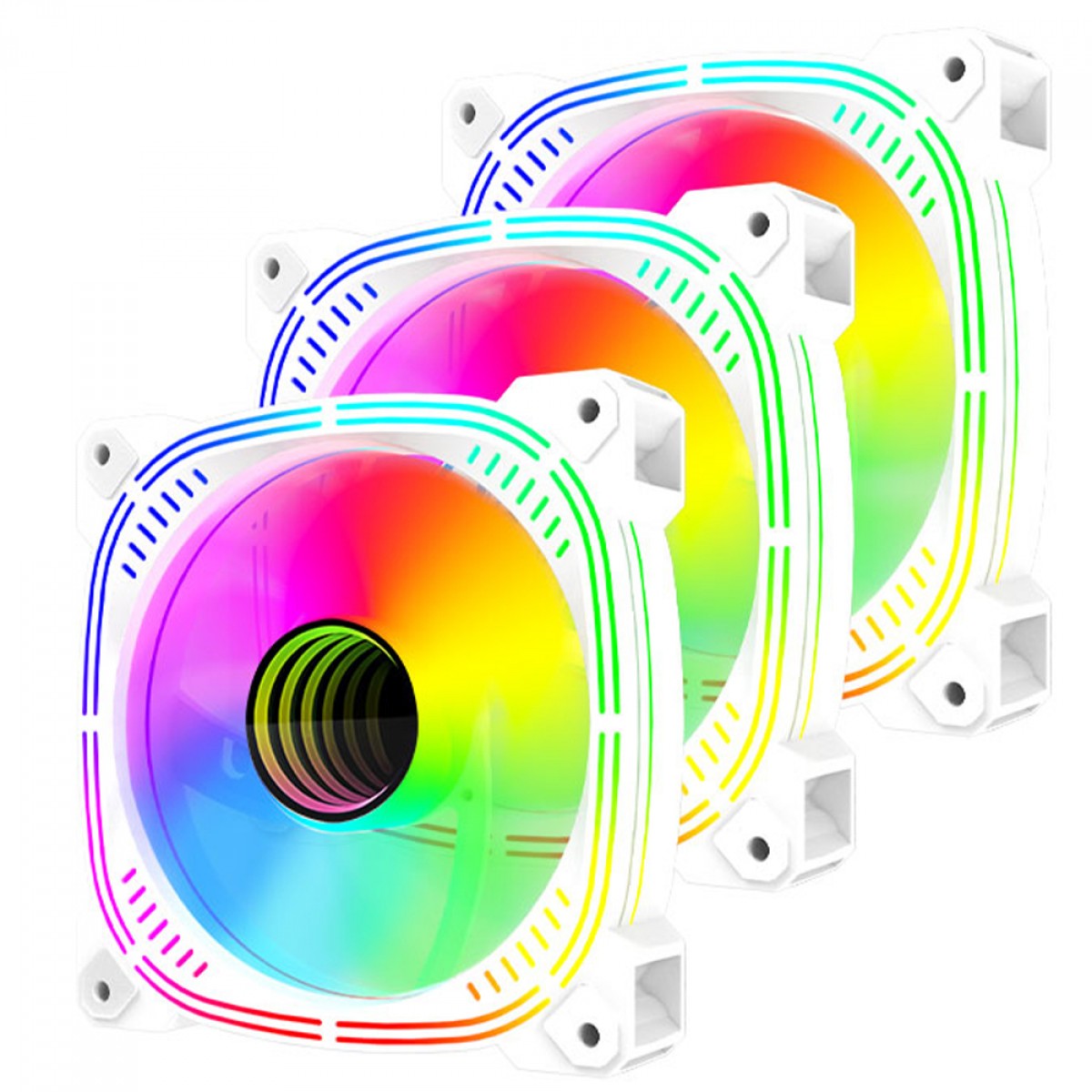 Kit Fan Com 3 Unidades Ryvel Blanc White, ARGB, 120mm, Com Controladora, Branco, RY-FN-BL-WT