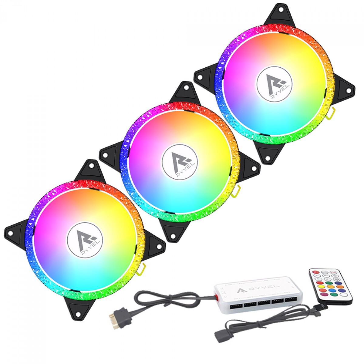 Kit Fan Com 3 Unidades Ryvel Frost Black, ARGB, 120mm, Com Controladora, Preto, RY-FN-FT-BL