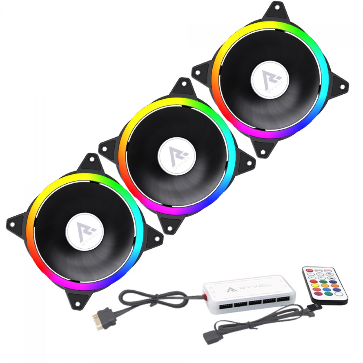Kit Fan Com 3 Unidades Ryvel Luna, ARGB, 120mm, Com Controladora, Preto, RY-FN-LN-BL
