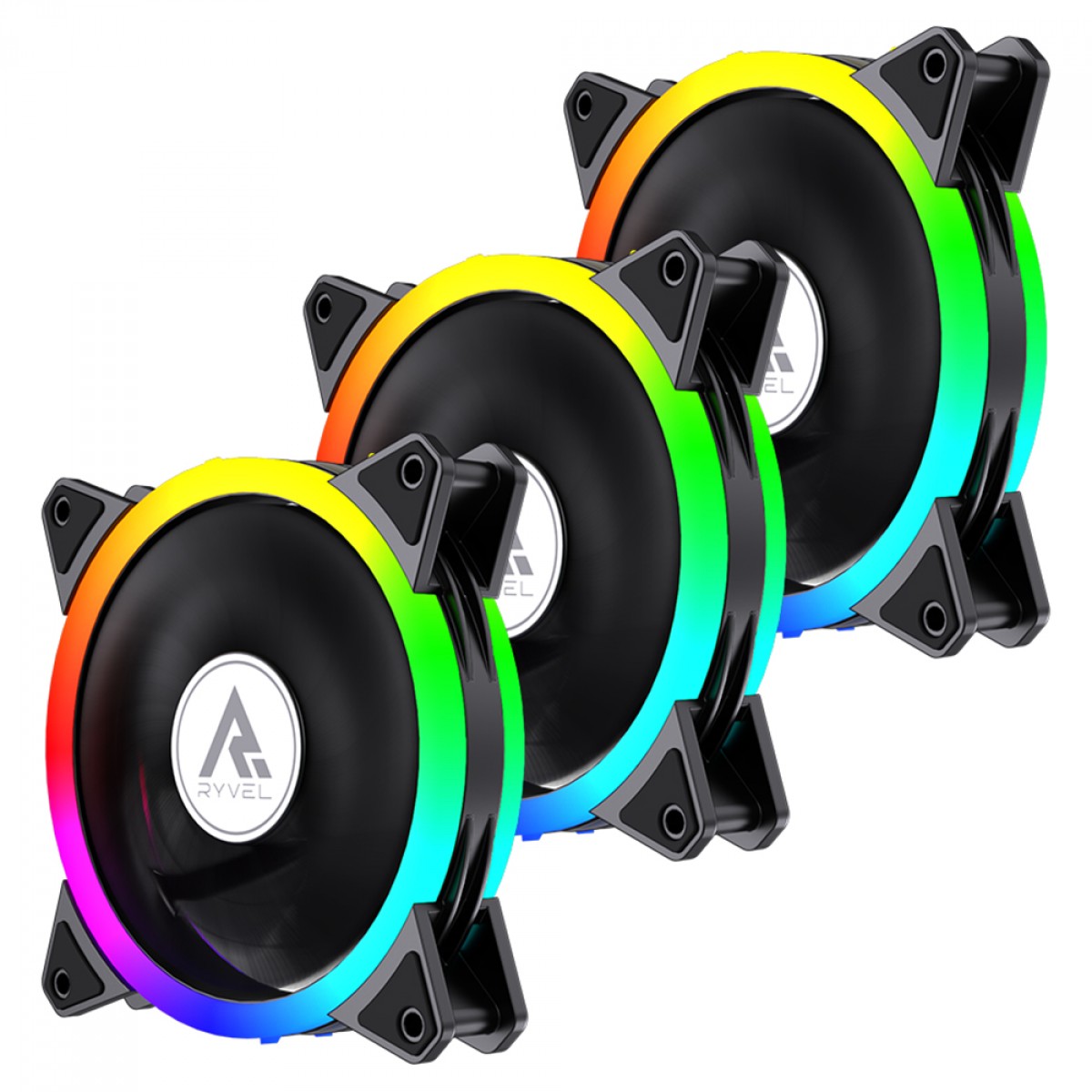 Kit Fan Com 3 Unidades Ryvel Luna, ARGB, 120mm, Com Controladora, Preto, RY-FN-LN-BL