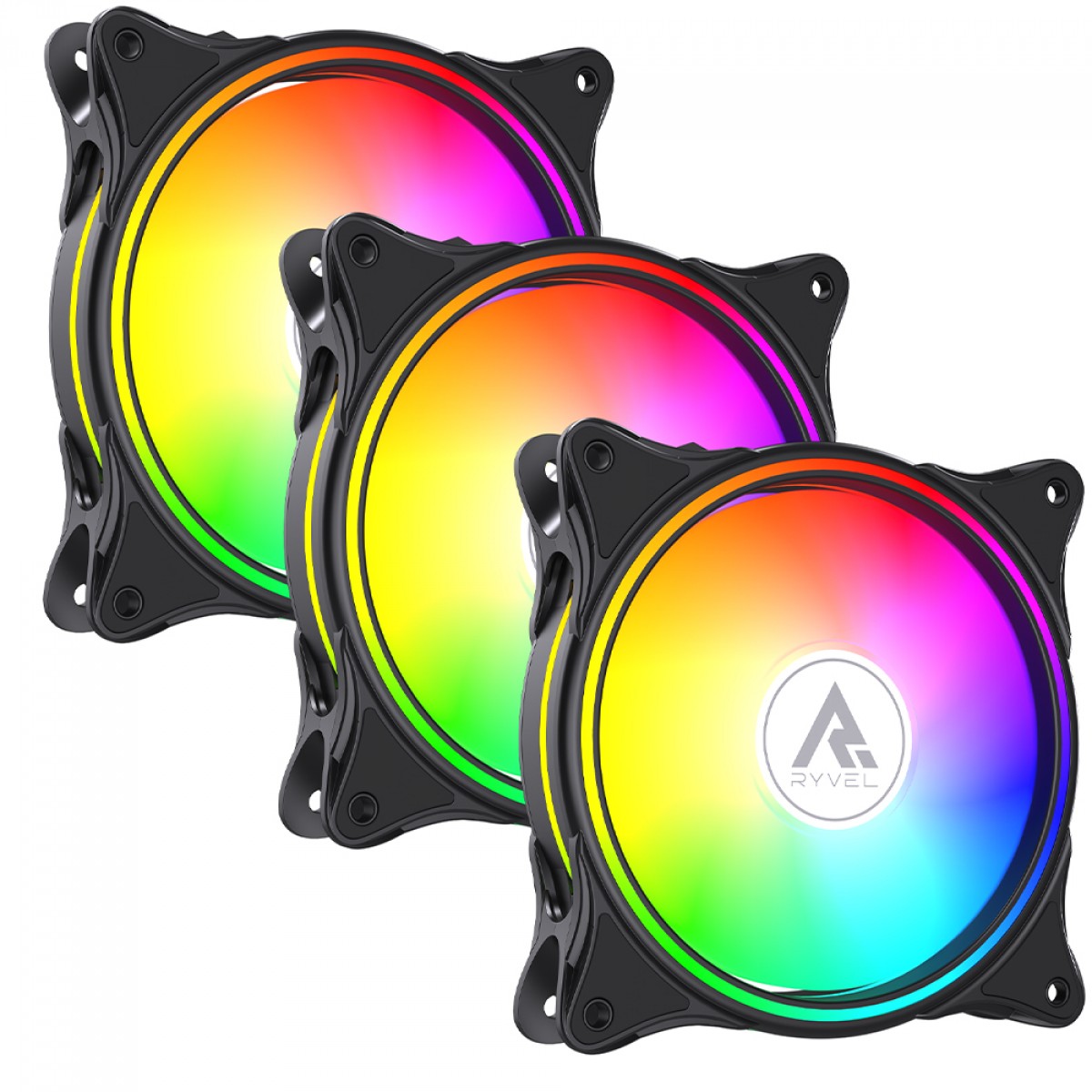 Kit Fan Com 3 Unidades Ryvel Lycan Black, ARGB, 120mm, Com Controladora, Preto, RY-FN-LY-BL