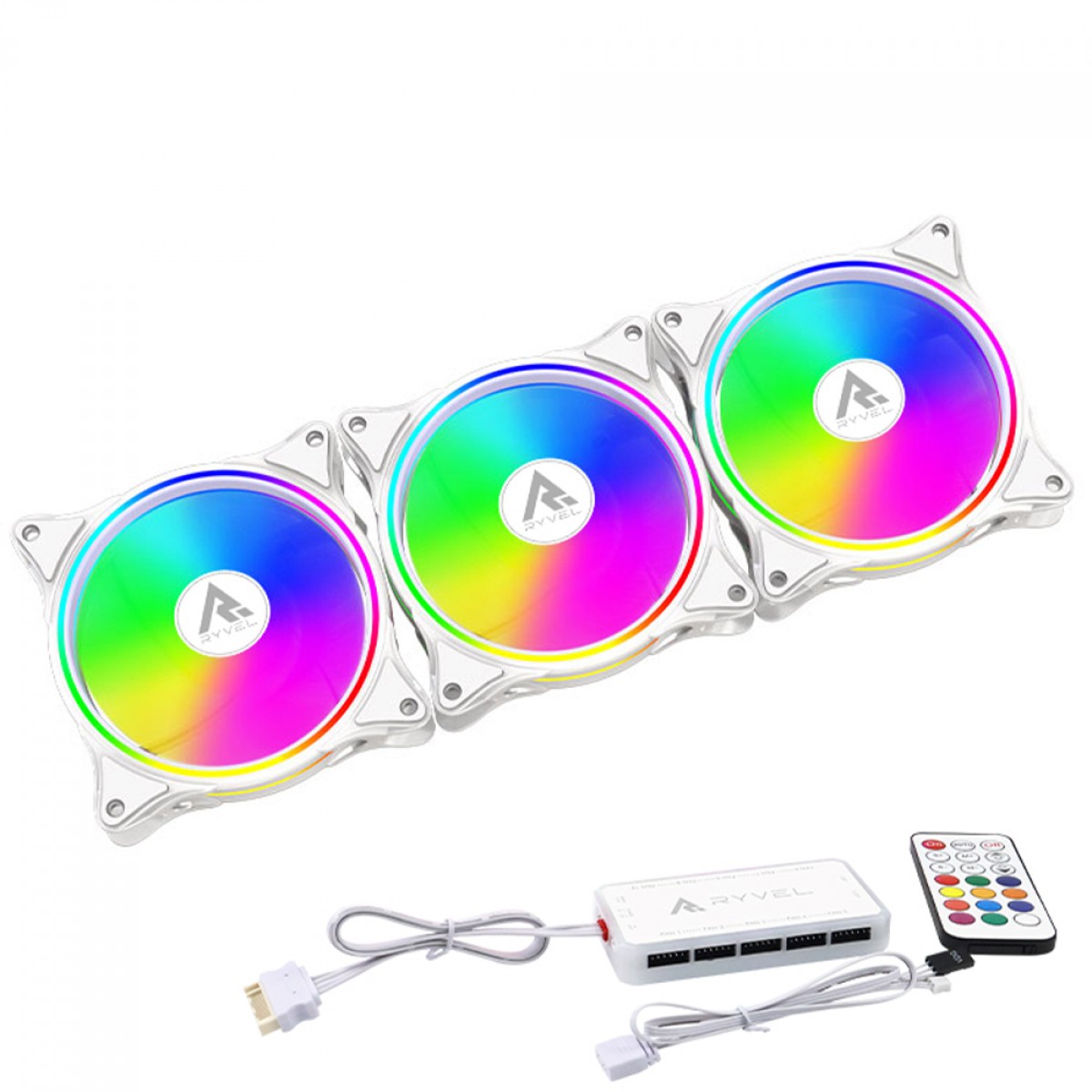 Kit Fan Com 3 Unidades Ryvel Lycan White, ARGB, 120mm, Com Controladora, Branco, RY-FN-LY-WT