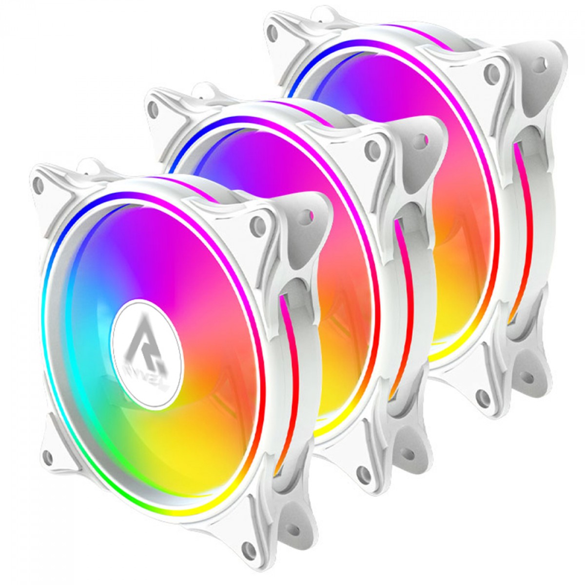 Kit Fan Com 3 Unidades Ryvel Lycan White, ARGB, 120mm, Com Controladora, Branco, RY-FN-LY-WT