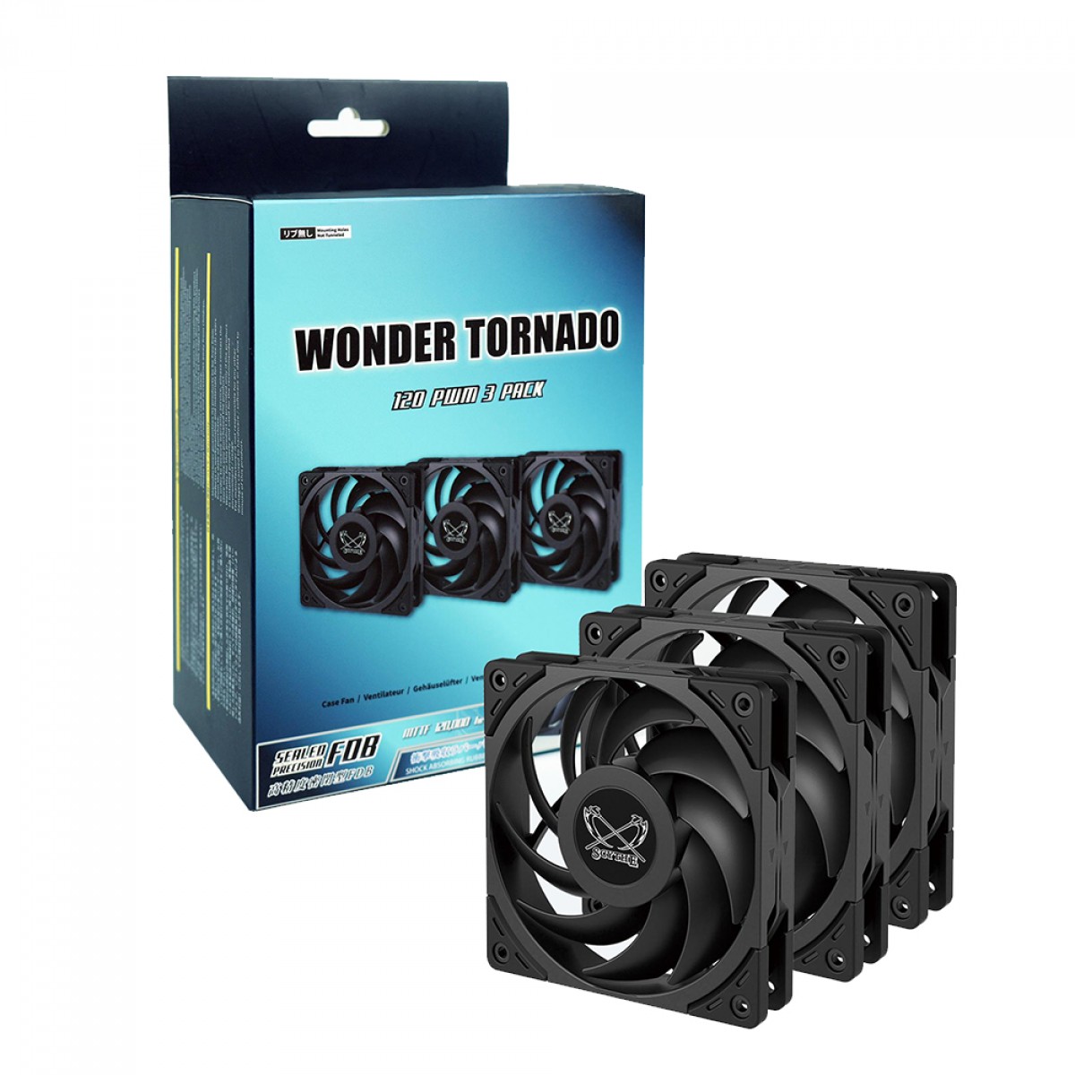 Kit Fan Com 3 Unidades Scythe Wonder Tornado, 120mm, Preto, WT1225FD20X3-P