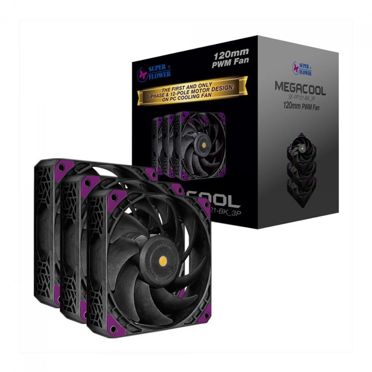 Kit Fan Com 3 Unidades Super Flower Megacool, 120mm, Black, SF-PF121-BK_3P