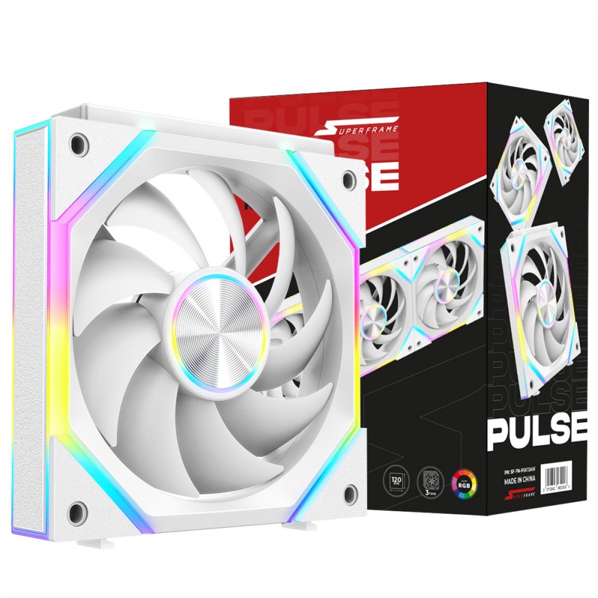 Kit Fan Com 3 Unidades SuperFrame Pulse, ARGB, 120mm, PWM, Branco, SF-FN-PSK12AW