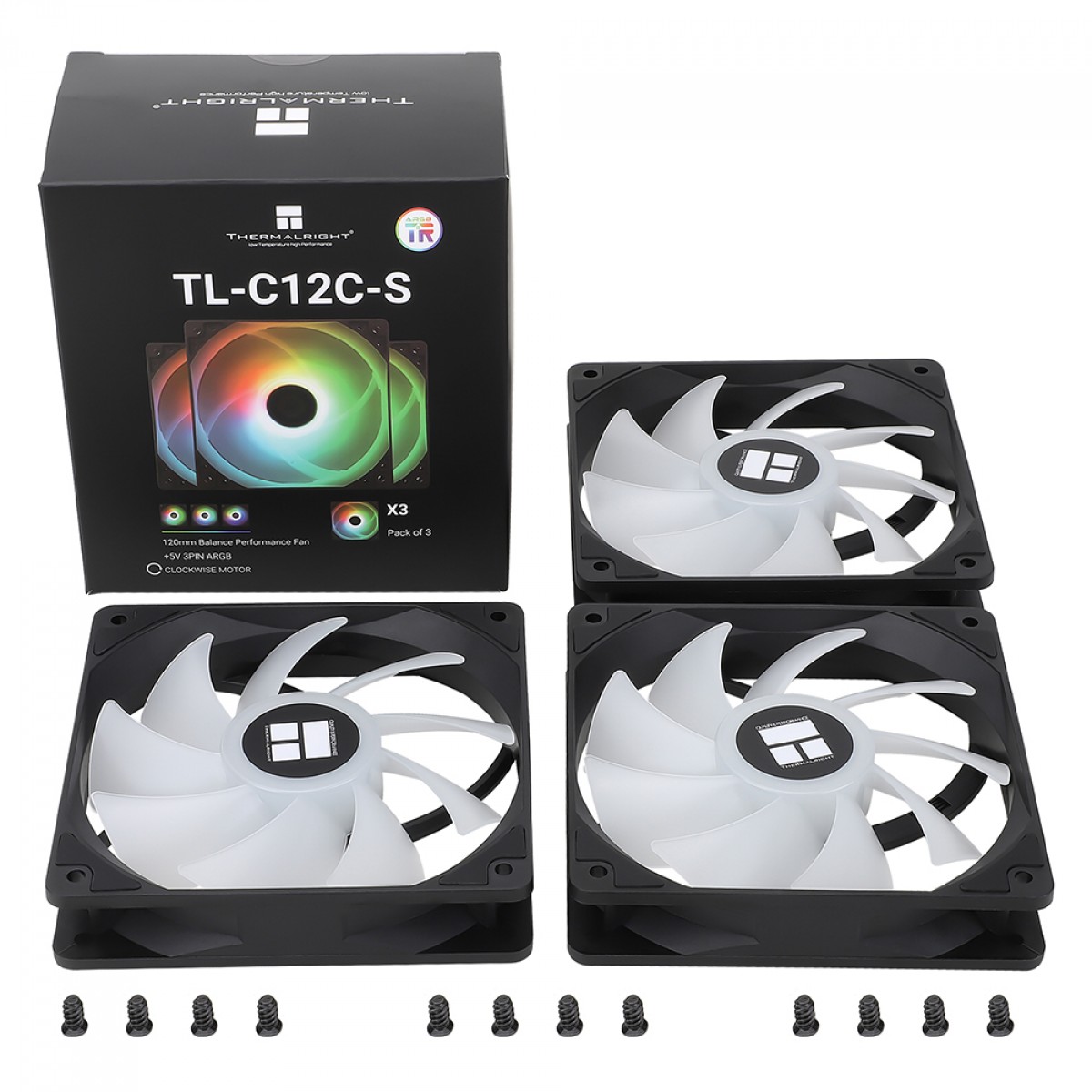 Kit Fan Com 3 Unidades Thermalright TL-C12C-SX3, ARGB, 120mm, PWM, Preto
