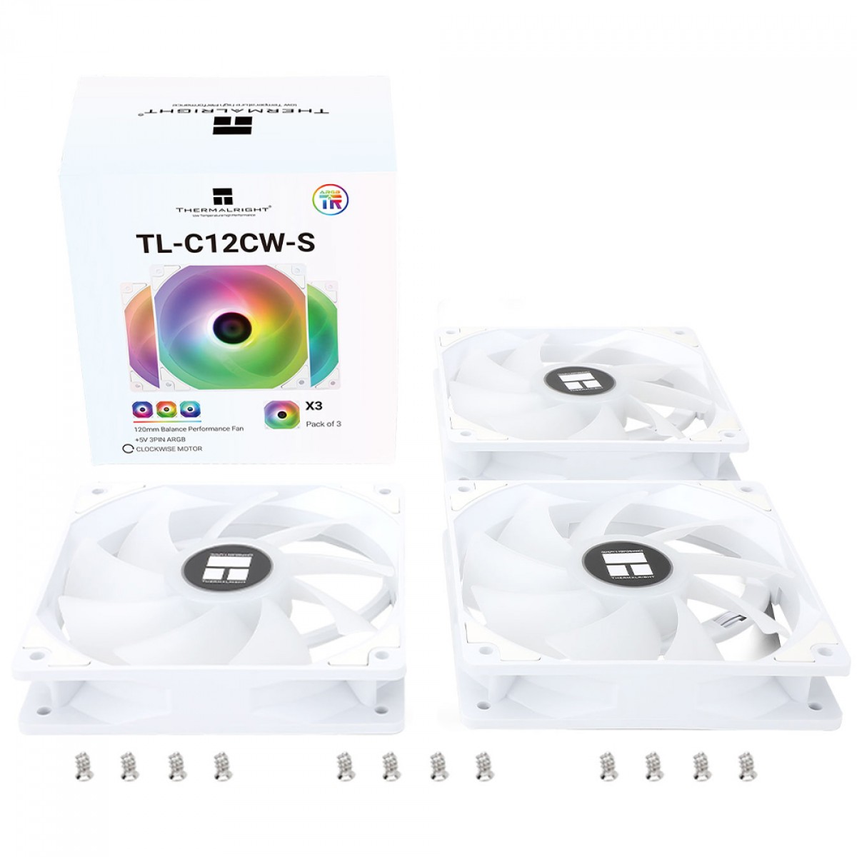 Kit Fan Com 3 Unidades Thermalright TL-C12CW-SX3, ARGB, 120mm, PWM, Branco