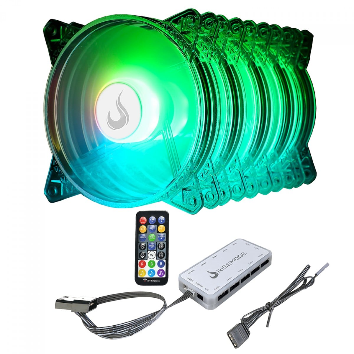 Kit Fan com 5 Unidades Rise Mode Crystal Sound, ARGB, 120mm, Com Controladora, Transparente, RM-CS-02-ARGB