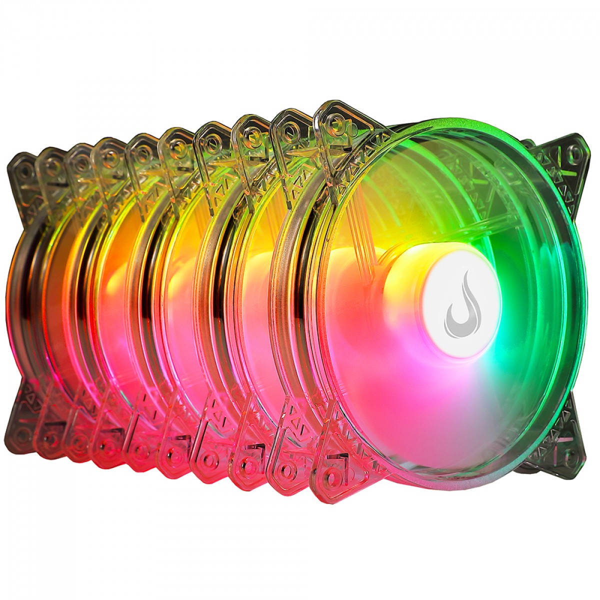 Kit Fan com 5 Unidades Rise Mode Crystal Sound, ARGB, 120mm, Com Controladora, Transparente, RM-CS-02-ARGB