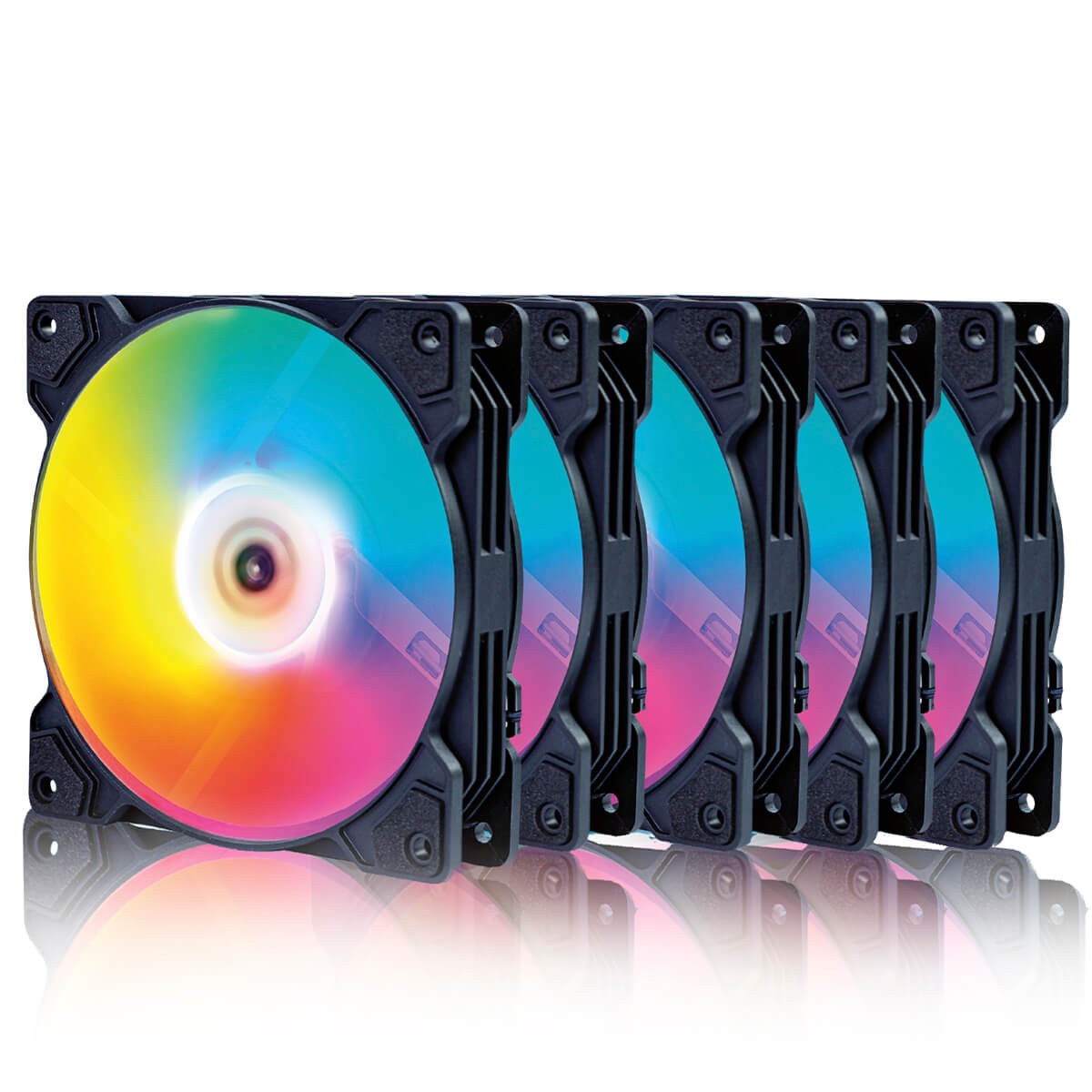 Kit Fan Com 5 Unidades Round5 Cyclone Forward, 120mm, Rainbow, Preto, R5-KIT-CYCLONE-FW-B-2288