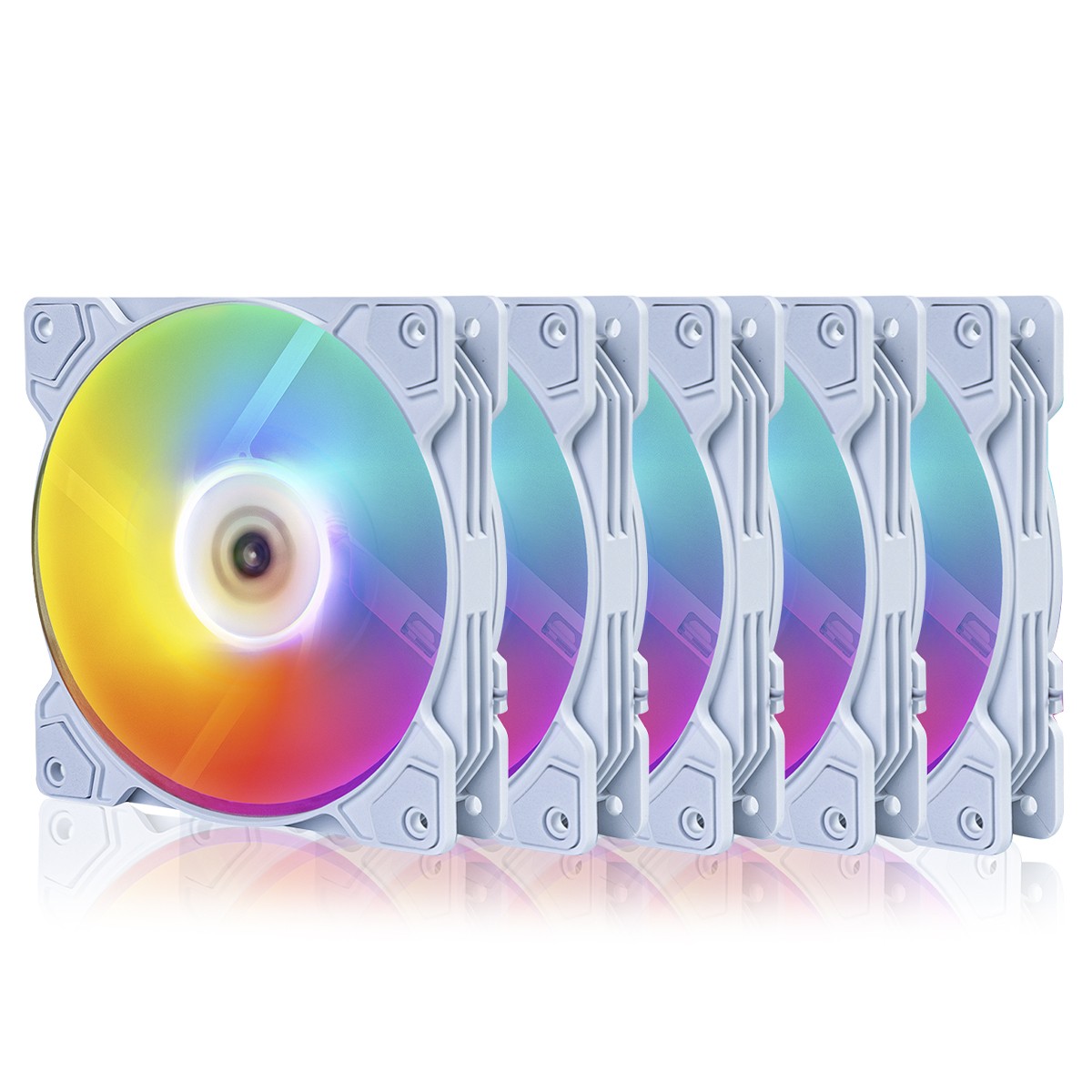 Kit Fan Com 5 Unidades Round5 Cyclone Forward White, 120mm, Rainbow, Branco, R5-KIT-CYCLONE-FW-W-2289