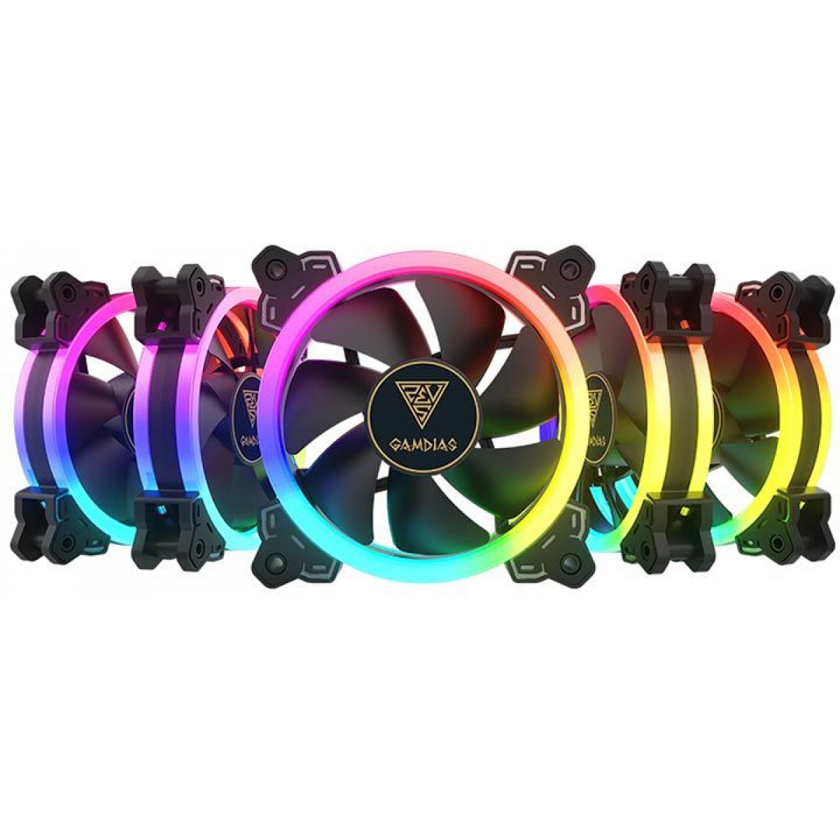 Kit Fan com 5 Unidades Gamdias Aeolus M1 1205R, RGB 120mm, com Controlador, M1-1205R