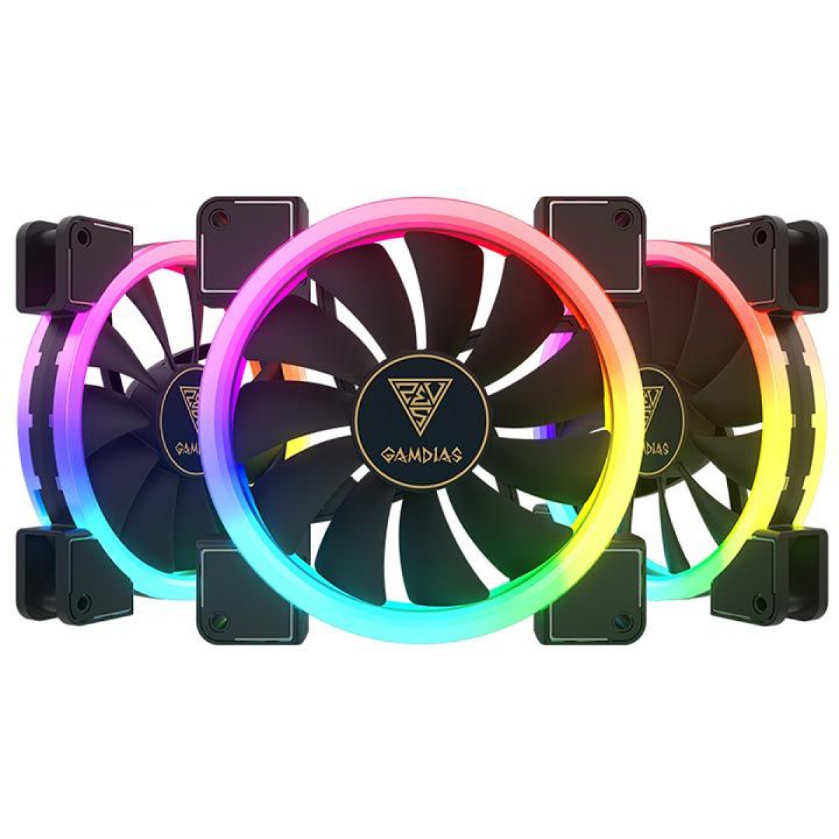 Kit Fan com 3 Unidades Gamdias Aeolus M1 1403R, RGB 140mm, com Controlador, M1-1403R