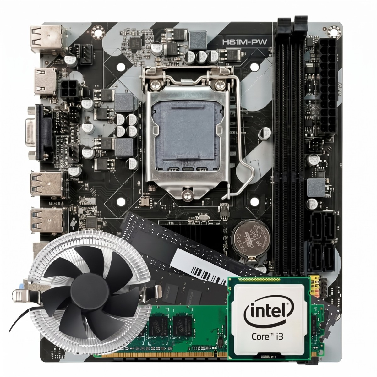 Kit Intel Core i3 3.30GHz + Placa Mãe Chipset H61 + Memória 8GB DDR3 + Cooler