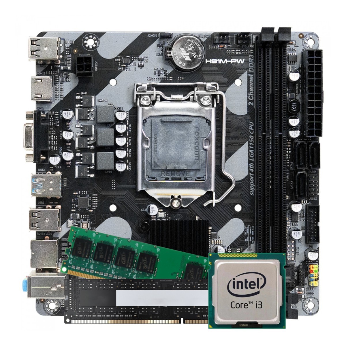 Kit Intel Core i3 4130, Placa Mãe Chipset H81, Memória 8GB DDR3 1600MHz