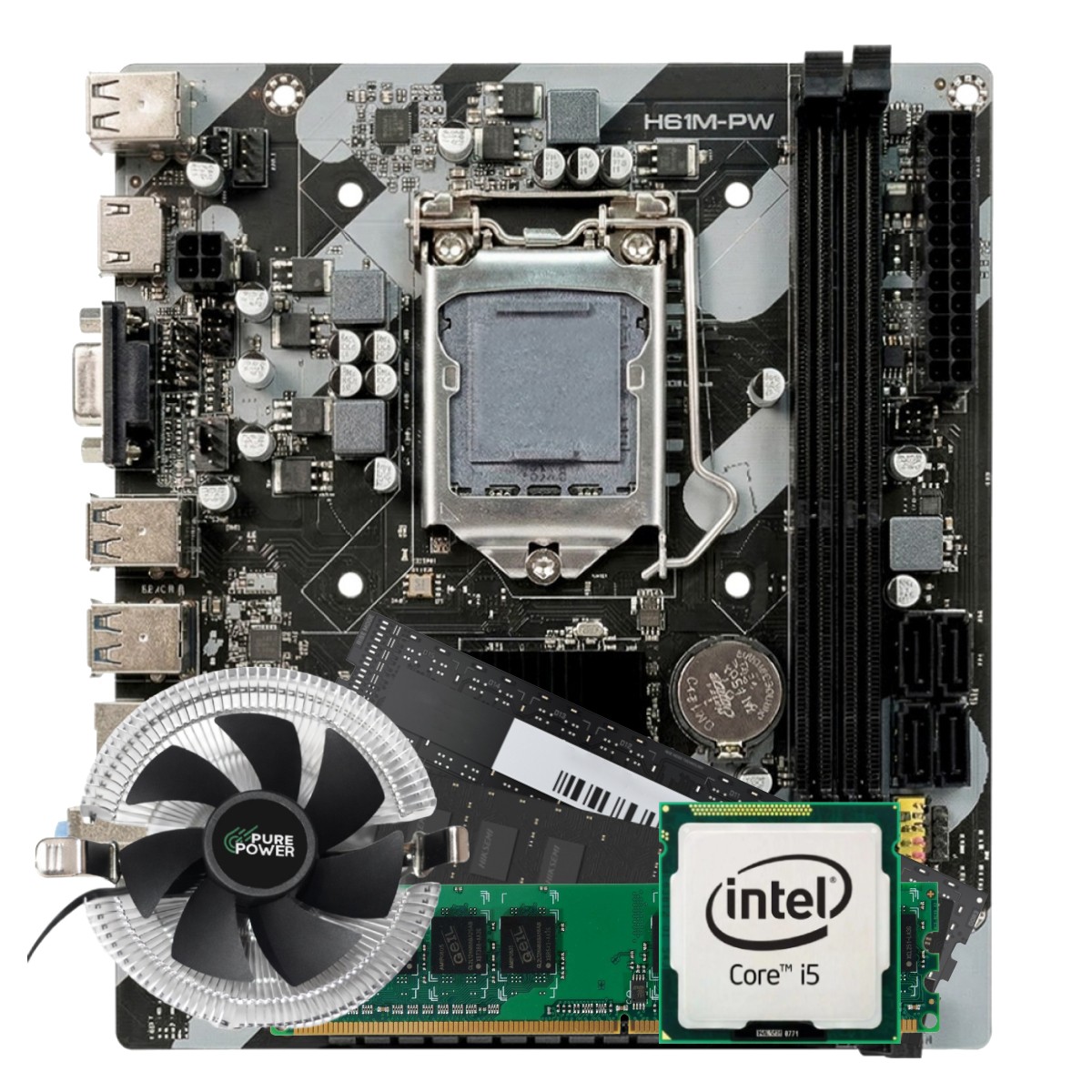 Kit Intel Core i5 3470, Placa Mãe Chipset H61, Memória 16GB DDR3, Cooler
