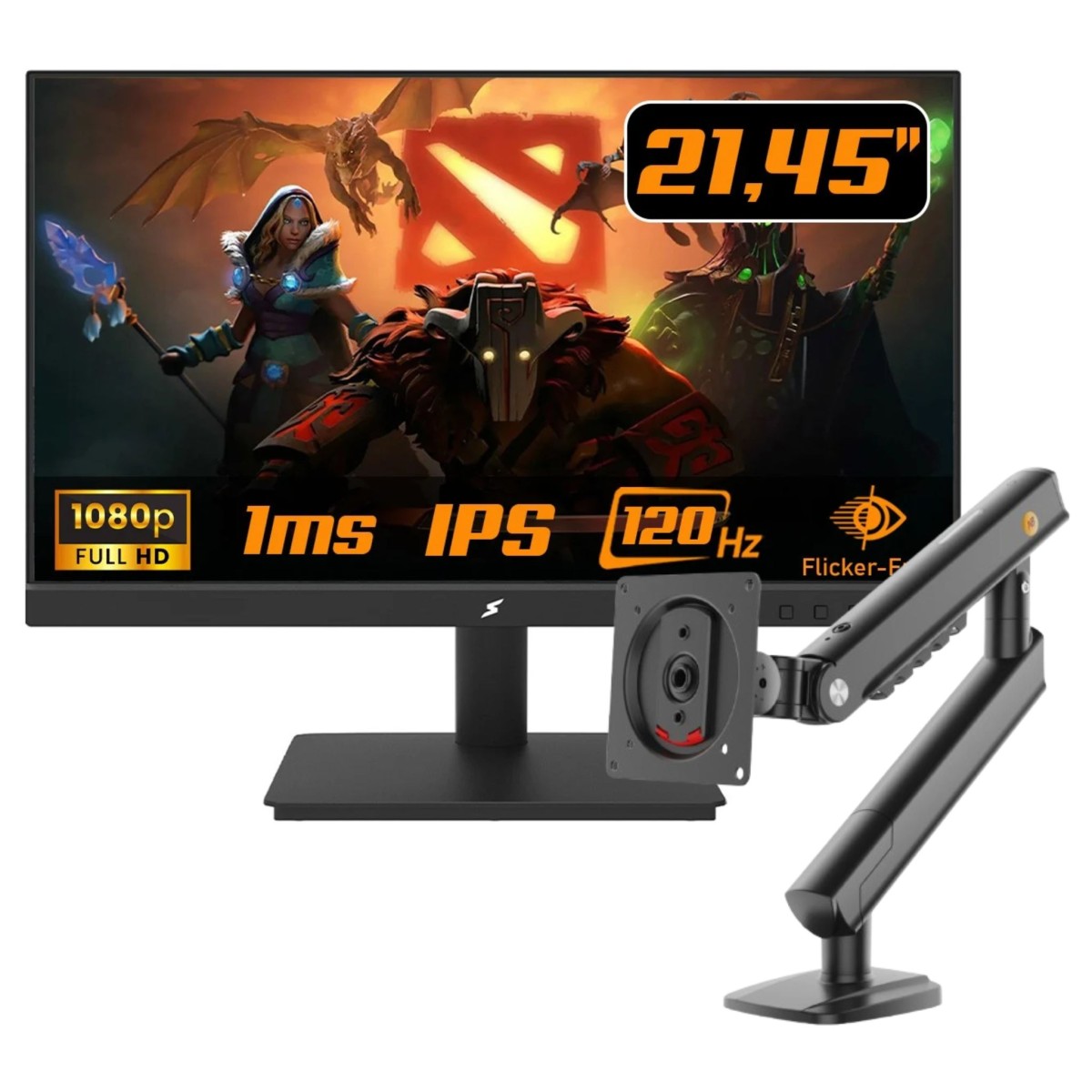 Kit Monitor Gamer SuperFrame Ace, 21.45 Pol + Suporte de Mesa Ergonômico North Bayou Single Arm A5-B