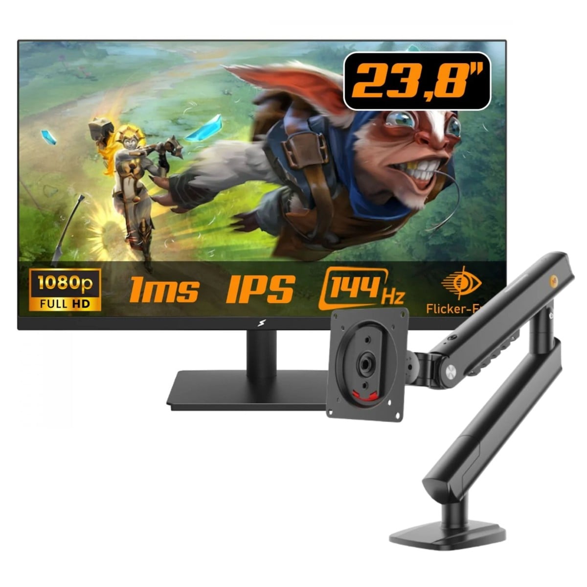 Kit Monitor Gamer SuperFrame Ace, 23.8 Pol + Suporte de Mesa Ergonômico North Bayou Single Arm A5-B