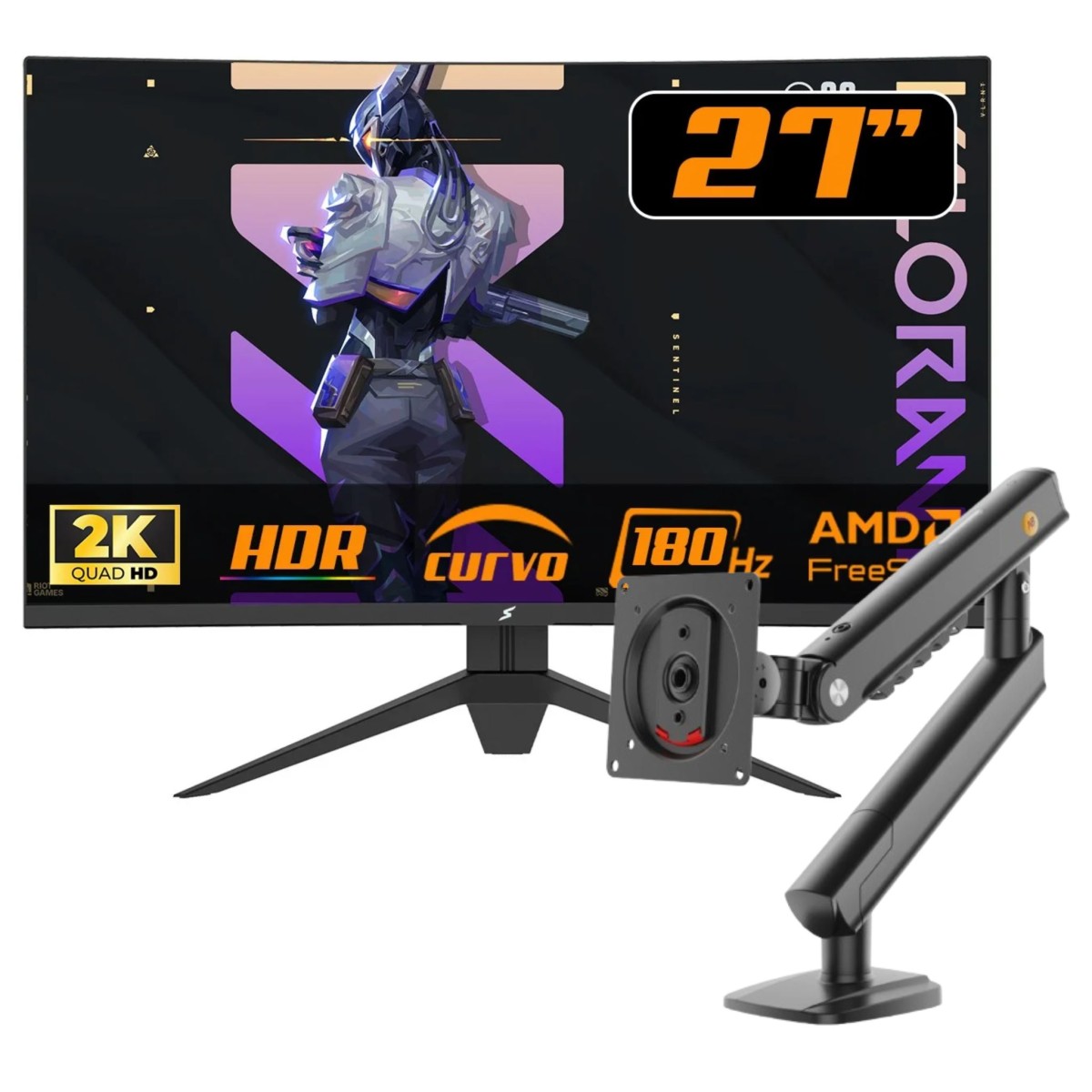 Kit Monitor Gamer SuperFrame Precision, 27 Pol + Suporte de Mesa Ergonômico North Bayou Single Arm A5-B