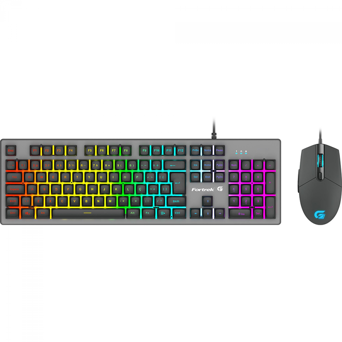 Kit Teclado e Mouse Fortrek Ranger, Rainbow RGB, Grafite, ABNT2, 6400DPI, 70551