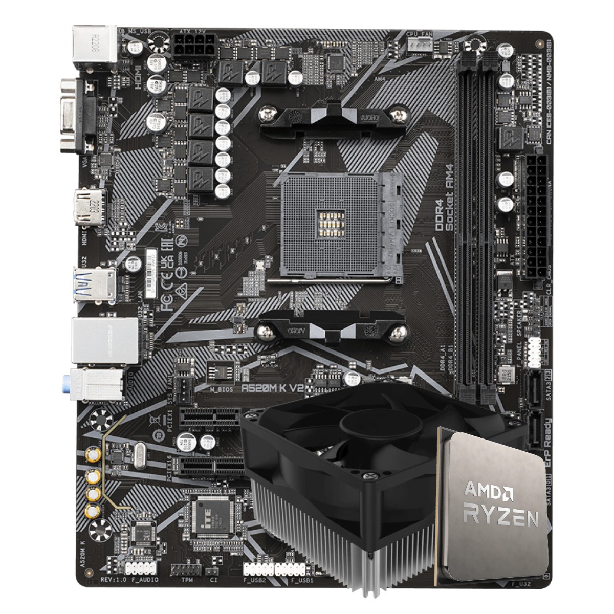 Kit Upgrade, AMD Ryzen 3 3200G, Placa Mãe Chipset A520