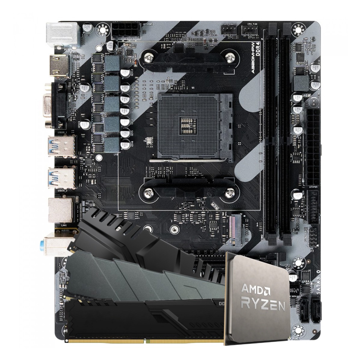 Kit Upgrade, AMD Ryzen 5 3400G, Placa Mãe Chipset A320, Memória DDR4 8GB