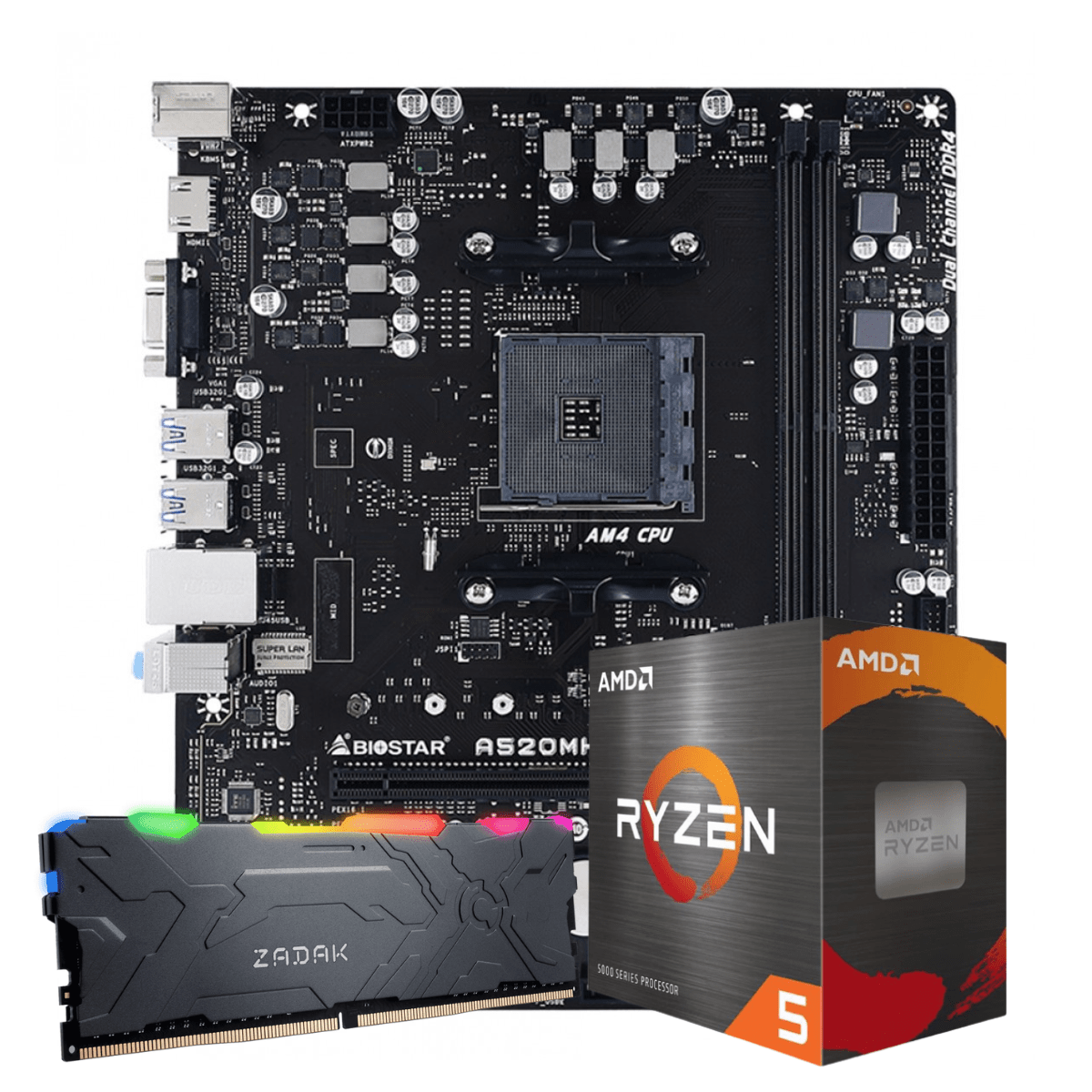 Kit Upgrade AMD Ryzen 5 4600G + Placa Mãe Biostar A520MH + 8GB DDR4