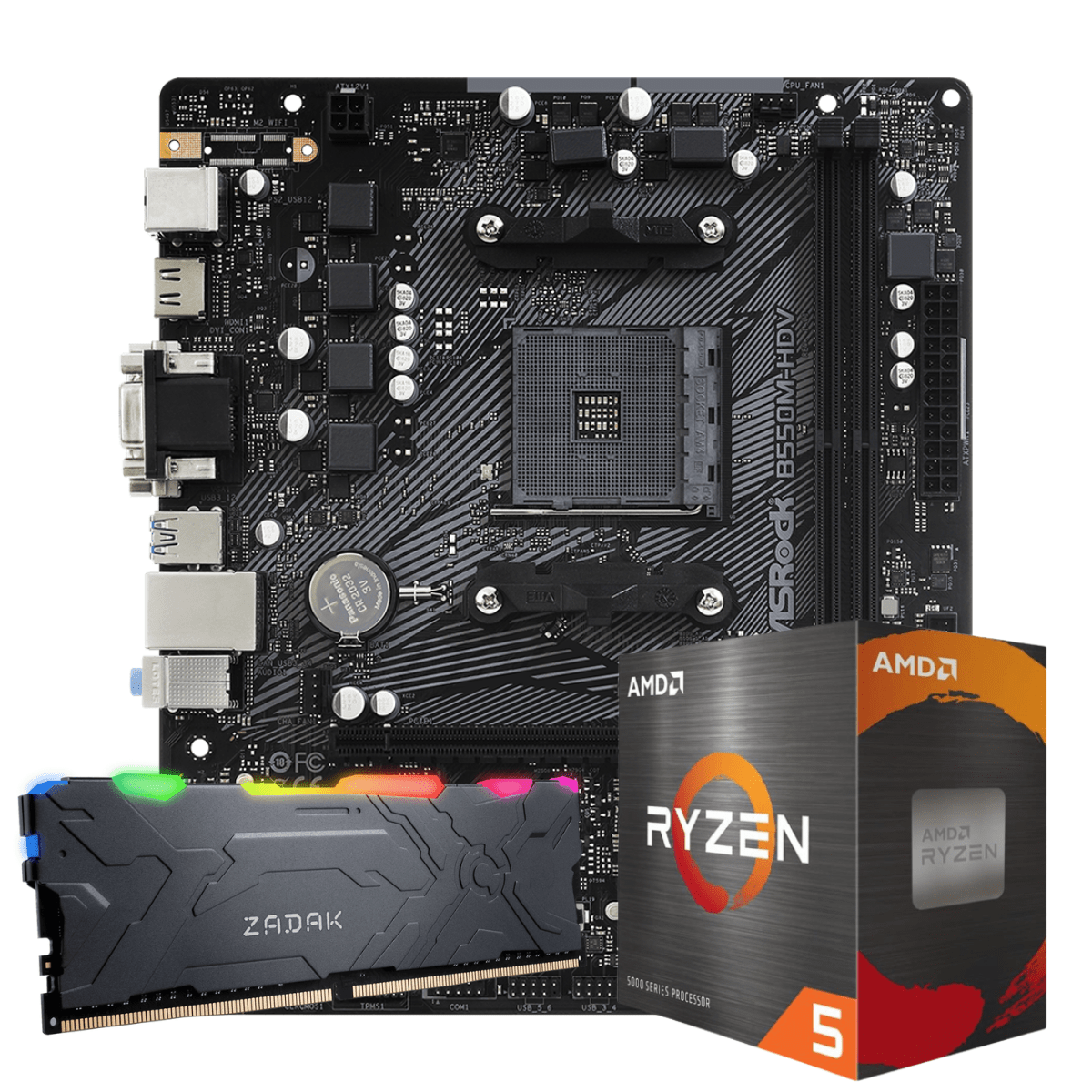 Kit Upgrade AMD Ryzen 5 5500 + Placa Mãe ASRock B550M-HDV + 8GB DDR4