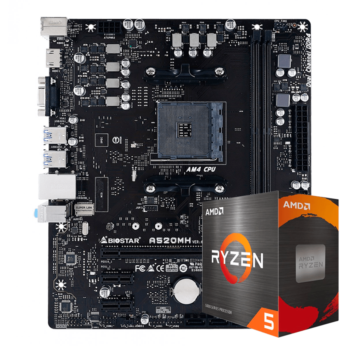 Kit Upgrade, AMD Ryzen 5 5500, + Placa Mãe Biostar A520MH